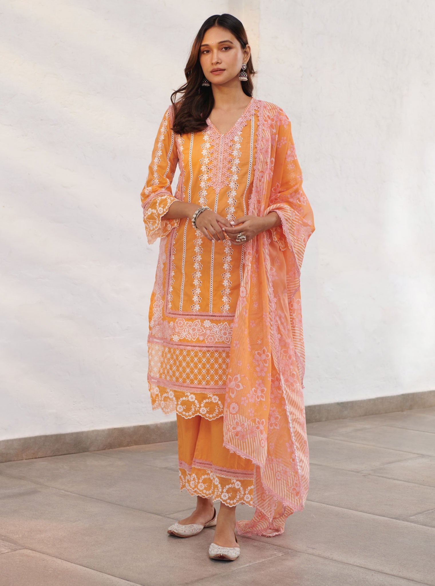 Mulmul Organza Printed Oxford Orange Dupatta