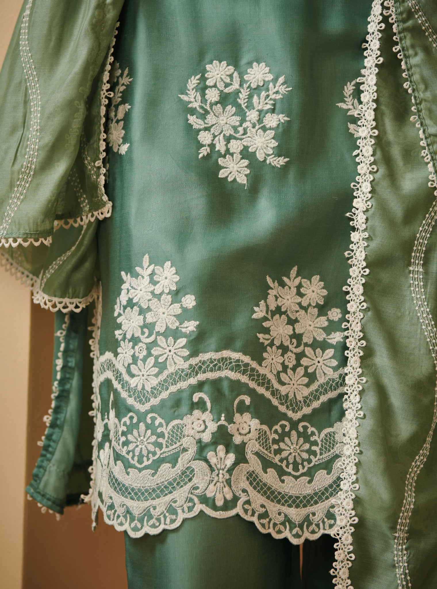 Mulmul Cupro Silk Nitha Teal Kurta With Nitha Teal Pant