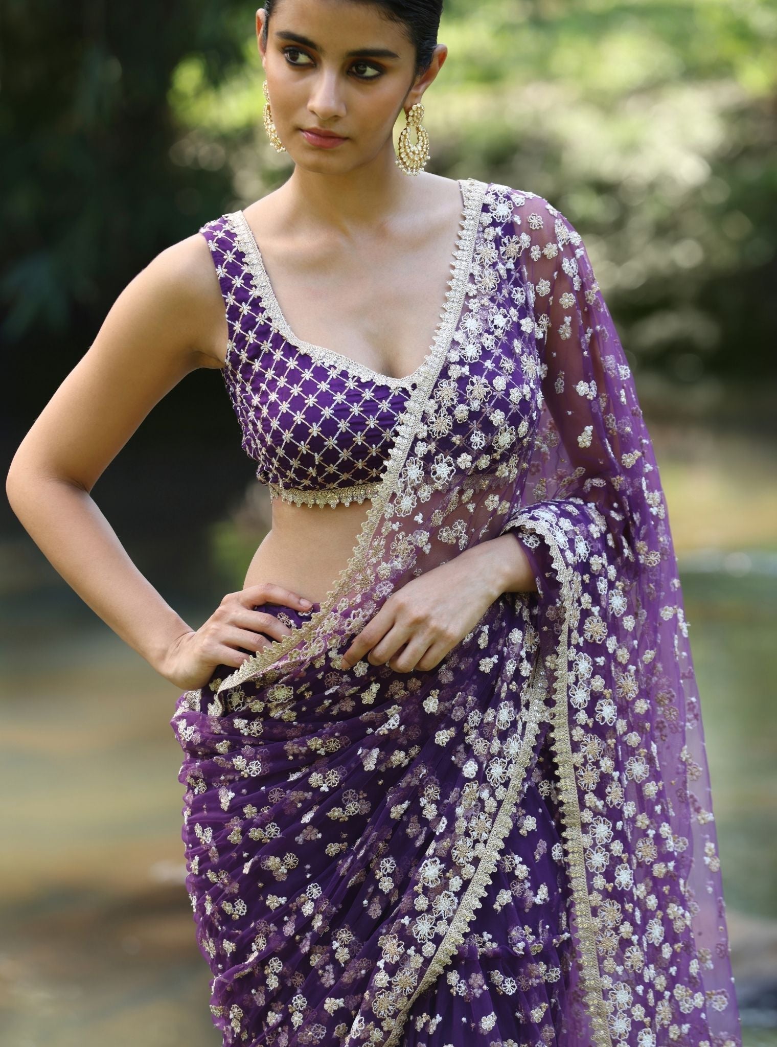 Mulmul Net Kala Purple Saree