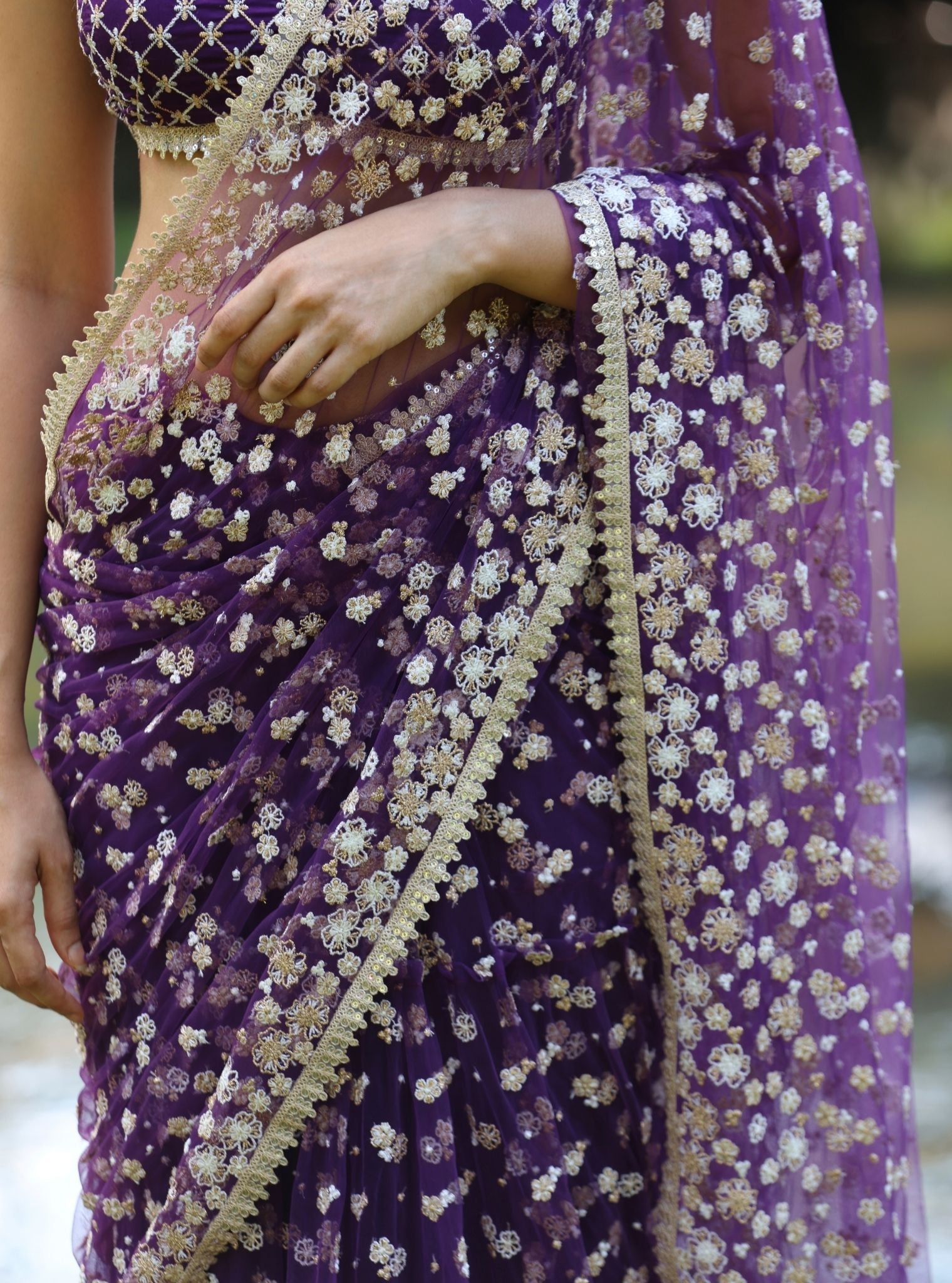 Mulmul Net Kala Purple Saree