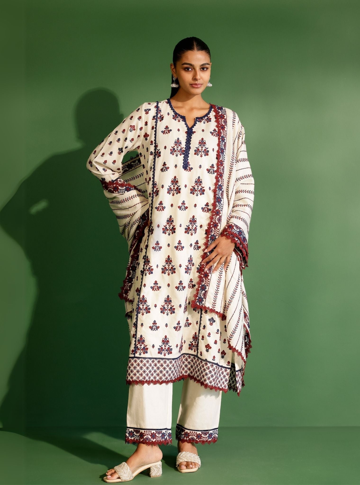 Mulmul Wool Marlow Off White Kurta With Mulmul Wool Marlow Off White Pant