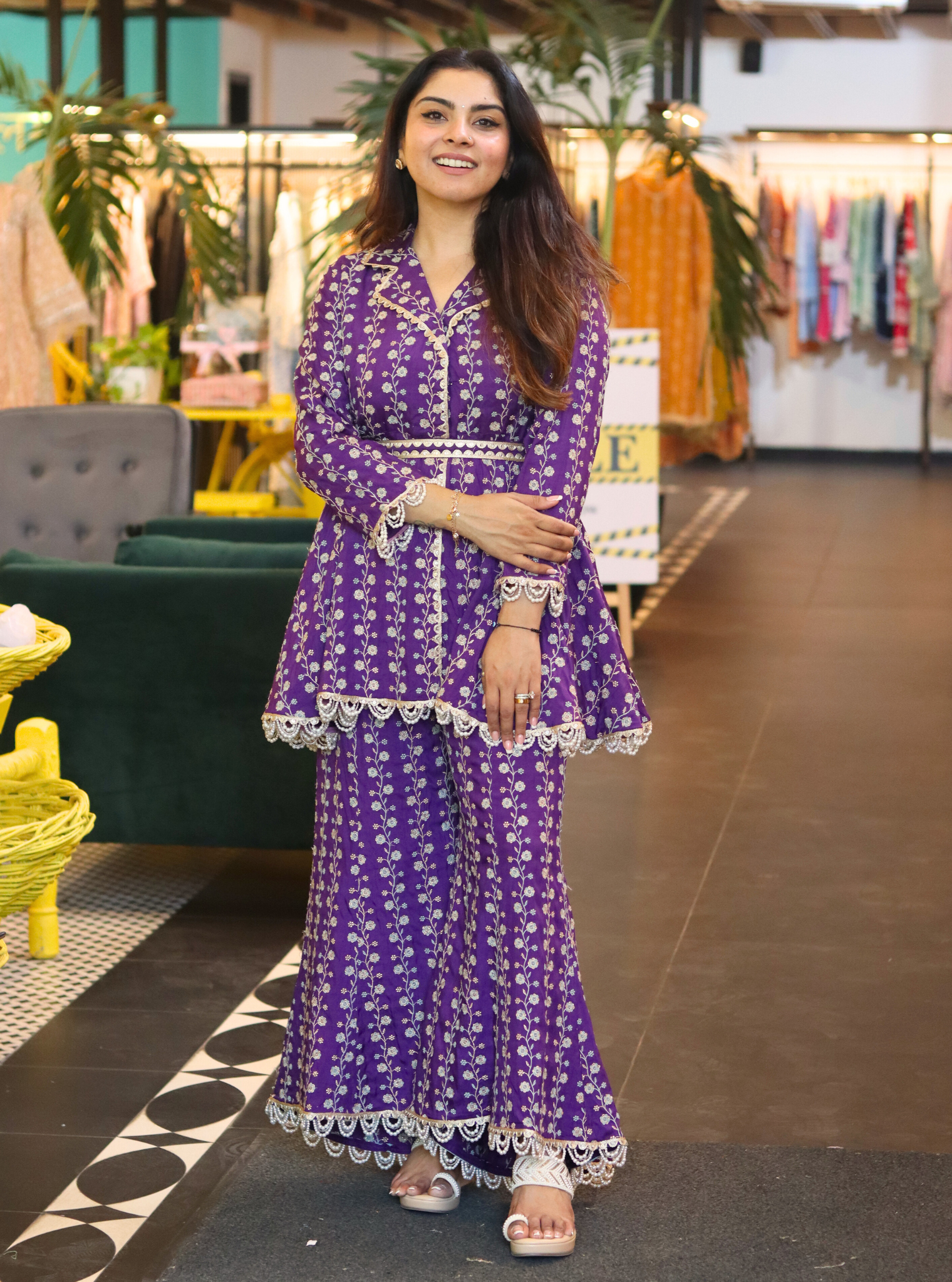 Mulmul Cotton Vritra Purple Top With Mulmul Cotton Vritra Purple Pant