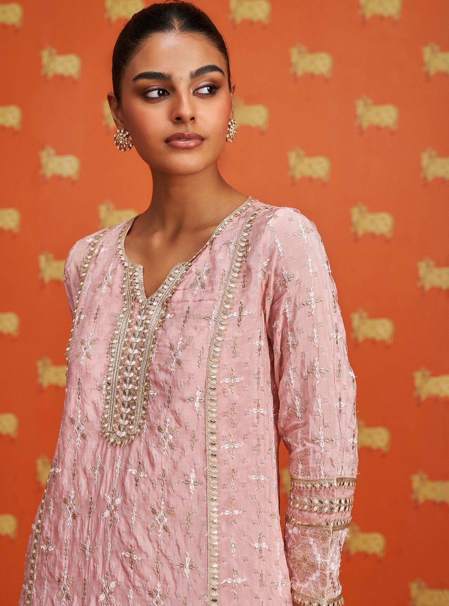 Mulmul Banrasi Mehreen Pink Kurta With Mulmul Banrasi Mehreen Pink Garara