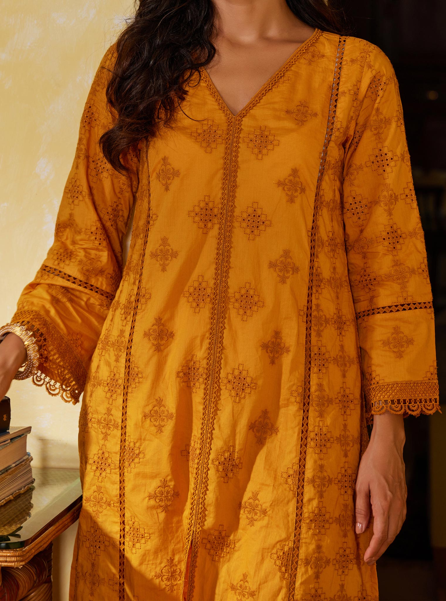 Mulmul Cotton Seher Orange Kurta with Mulmul Cotton Seher Orange Pant