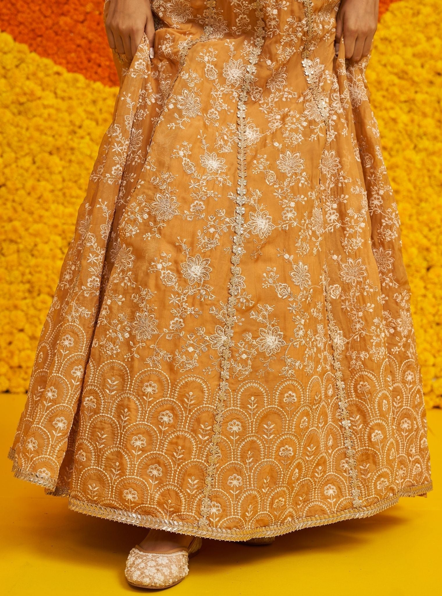 Mulmul Organza Saiyaara Mustard lehenga