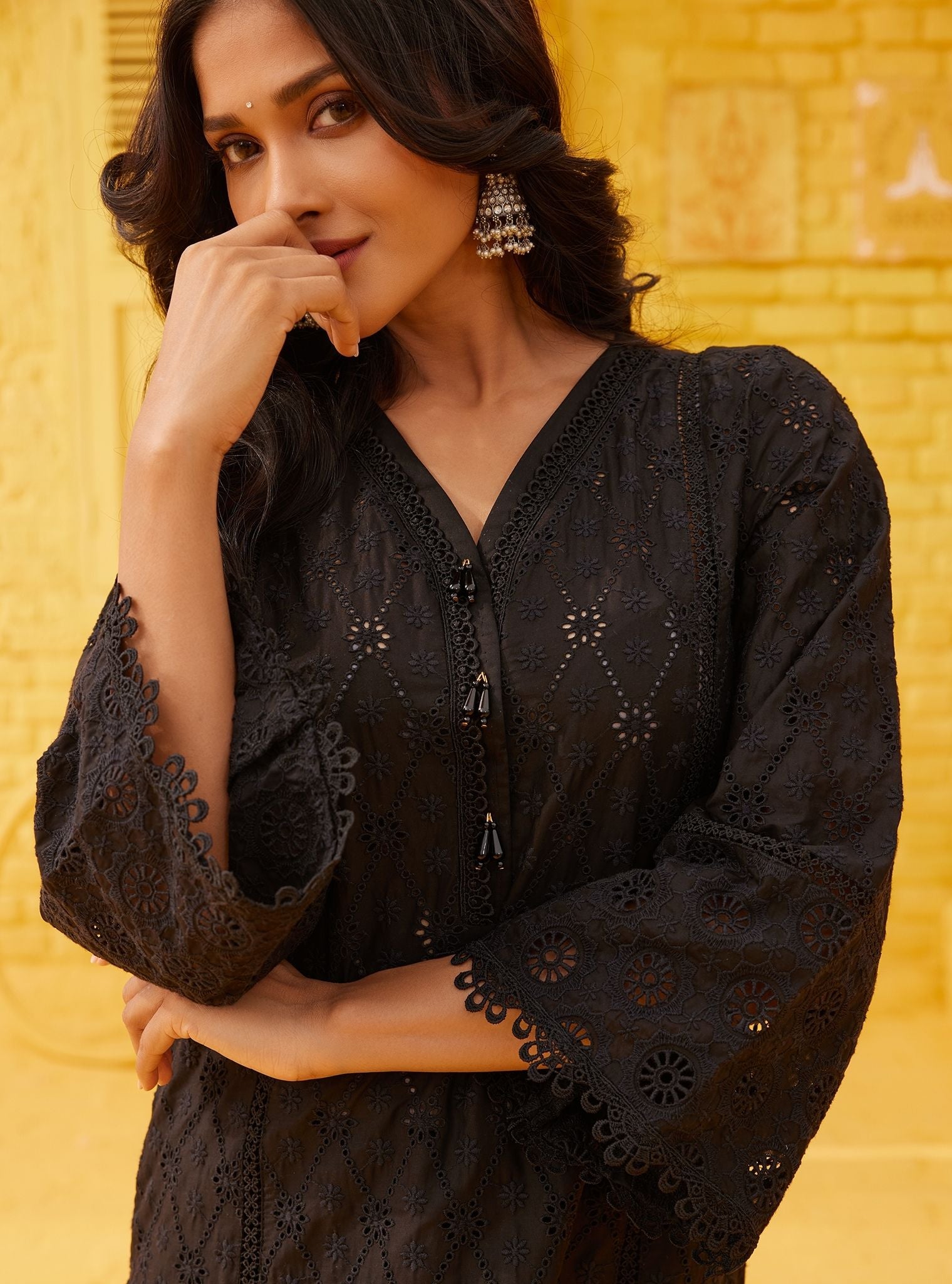 Mulmul Cotton Asti Black Kurta With Mulmul Cotton Asti Black Pant