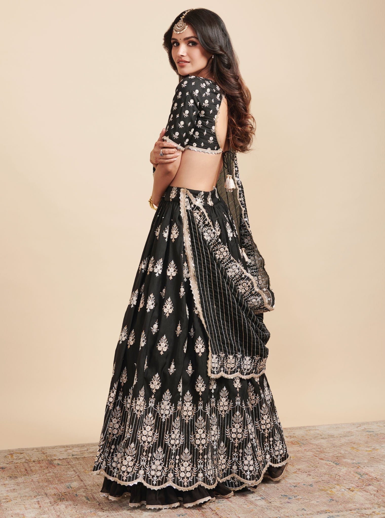 Mulmul Silk Bahaara Black Lehenga