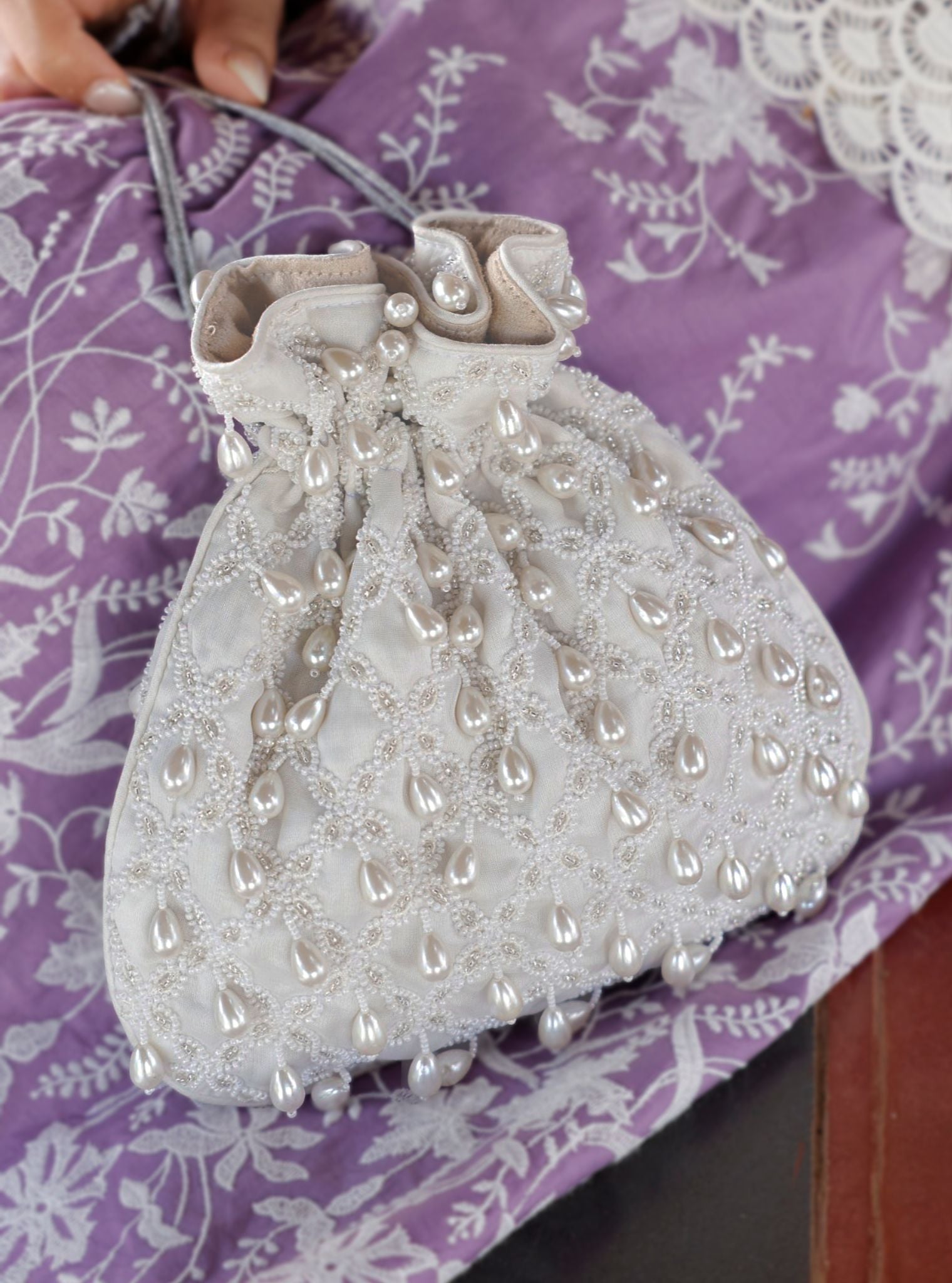 Mulmul Ivara White Potli Bag