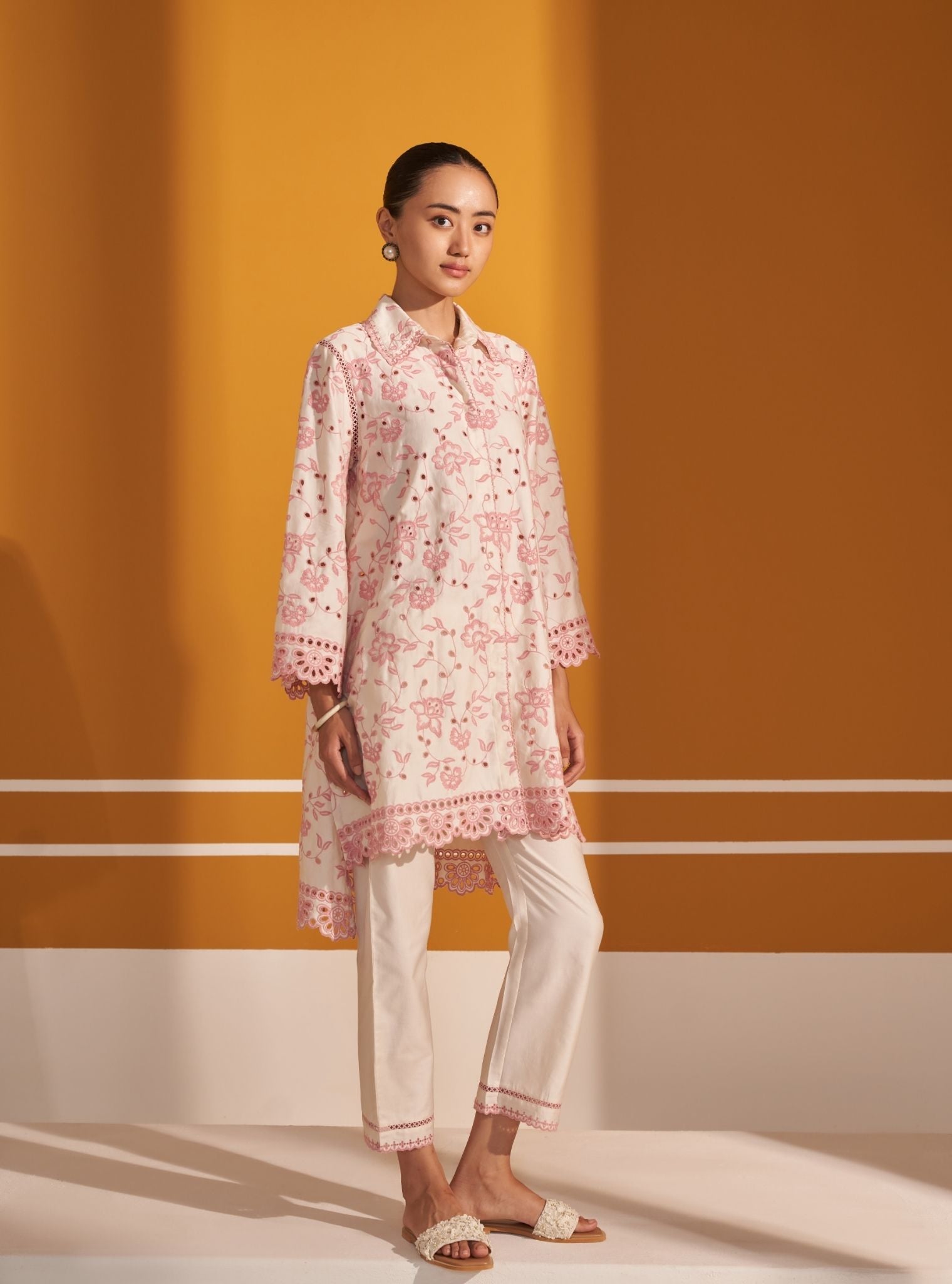 Mulmul Pima Satin Victoria Off White Shirt With Mulmul Pima Satin Victoria Off White Pant