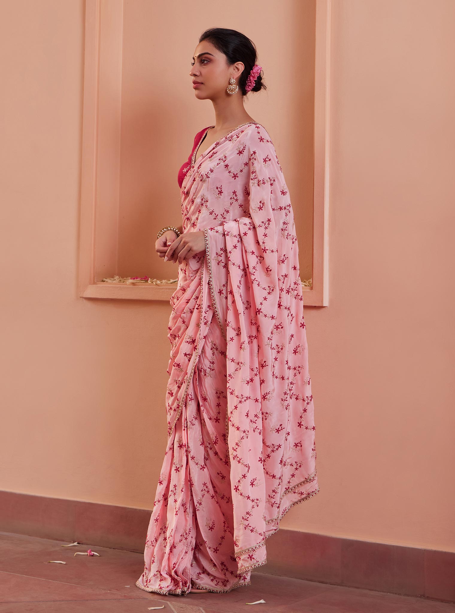 Mulmul Crepe Tavisi Pink Pre-Stitched??¨Saree