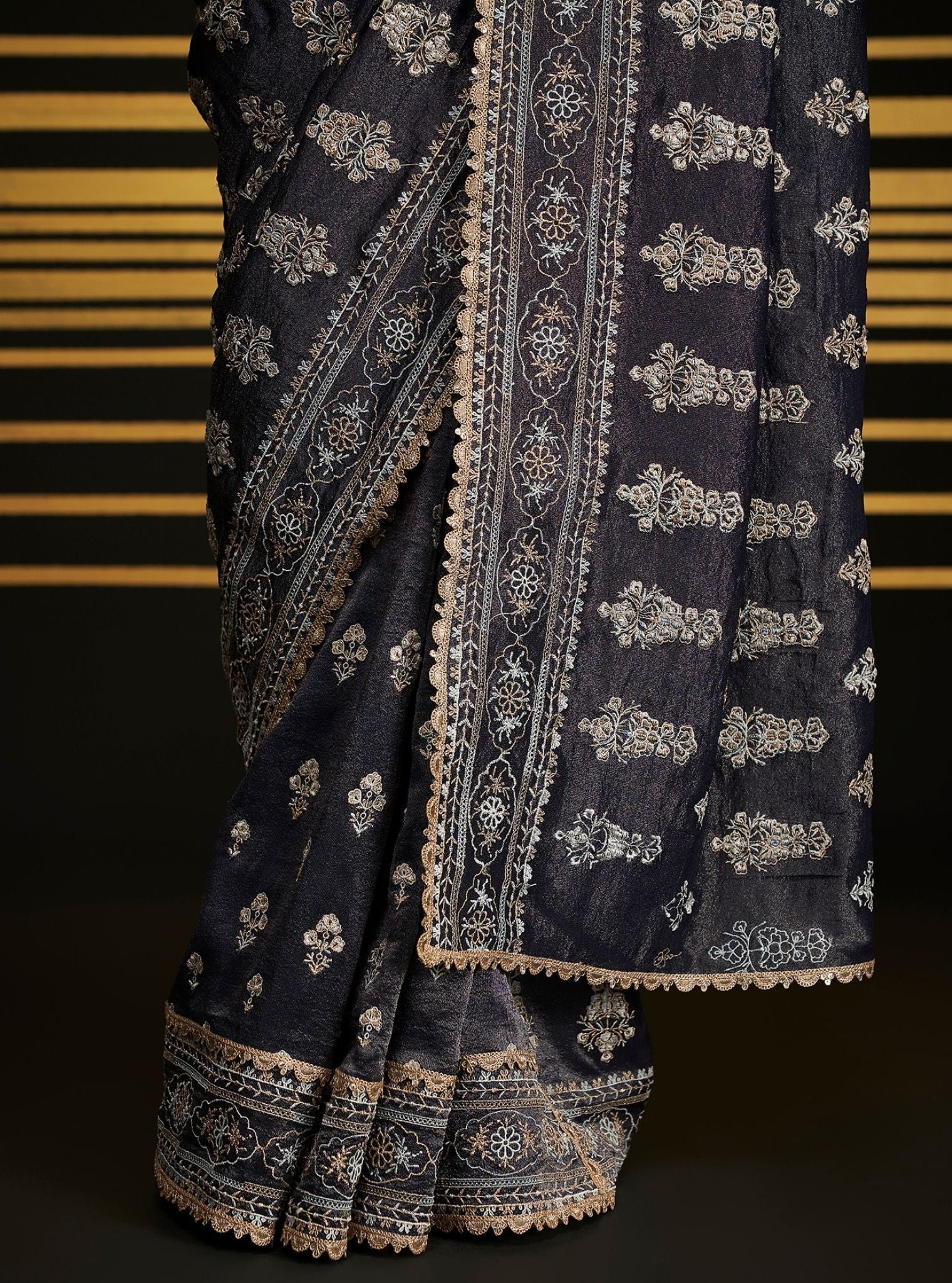 Mulmul Royal Tissue Rangrez Navy Saree