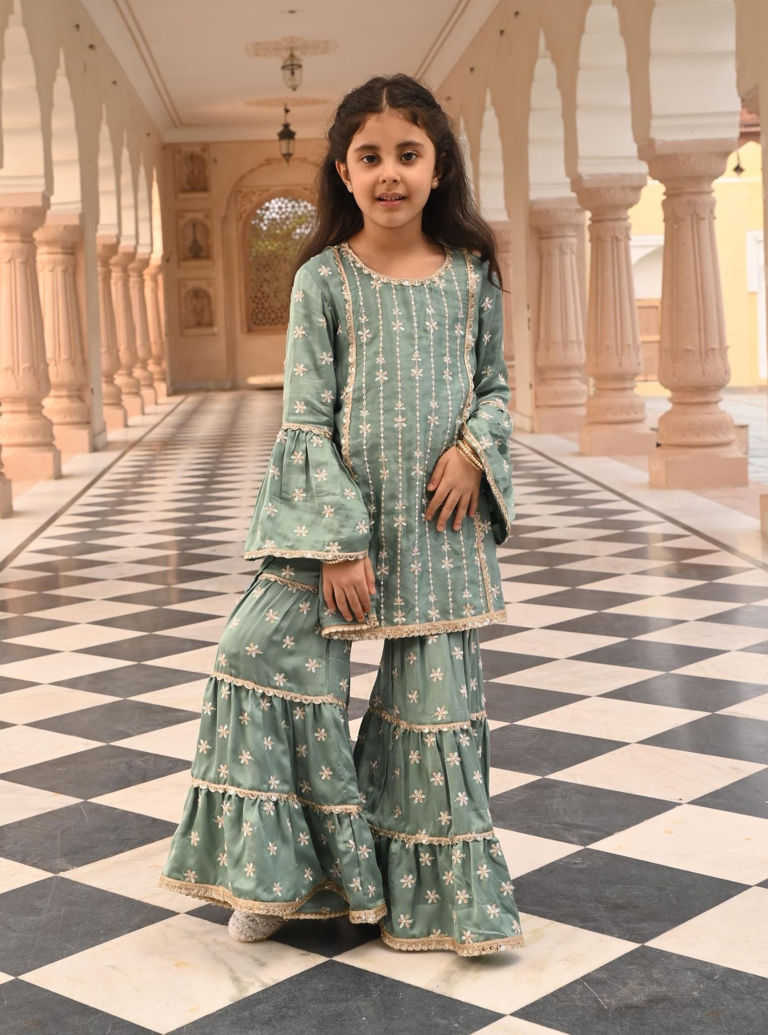 Mulmul Modal Satin Pyaari Teal Blue Kurta with Mulmul Modal Satin Pyaari Teal Blue Garara