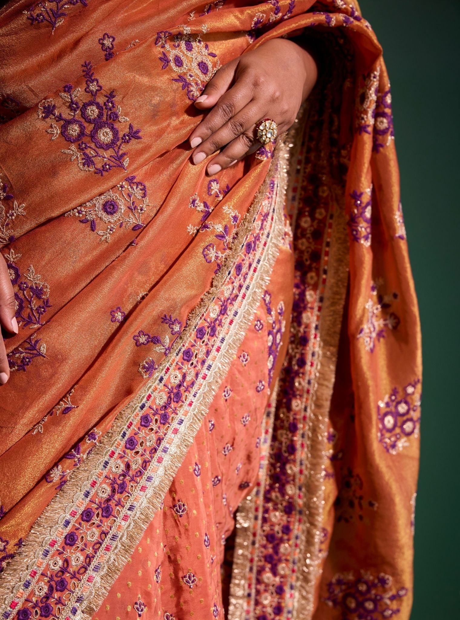 Mulmul Lurex Organza + Banarsi Mohra Orange Saree