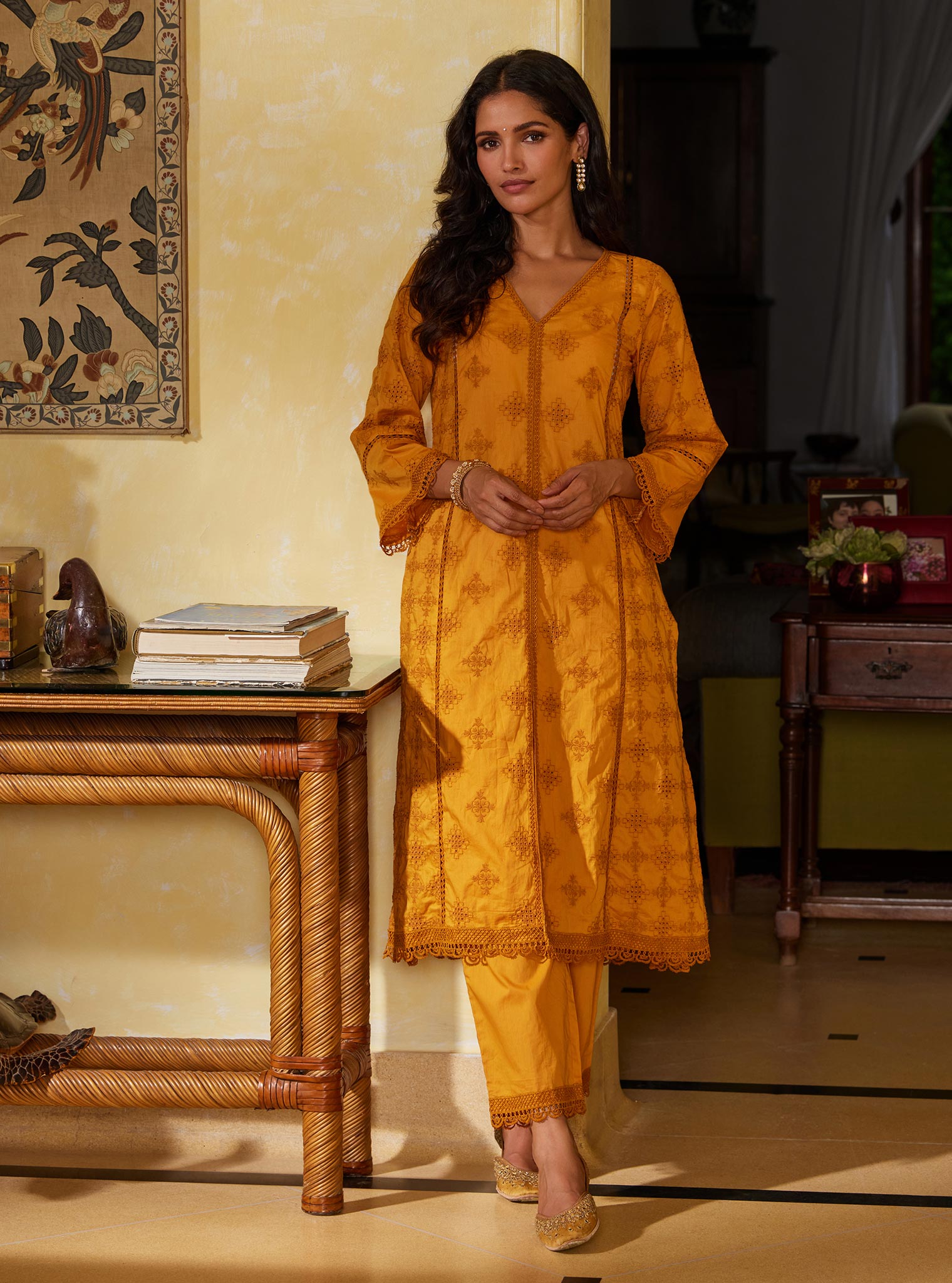 Mulmul Cotton Seher Orange Kurta with Mulmul Cotton Seher Orange Pant