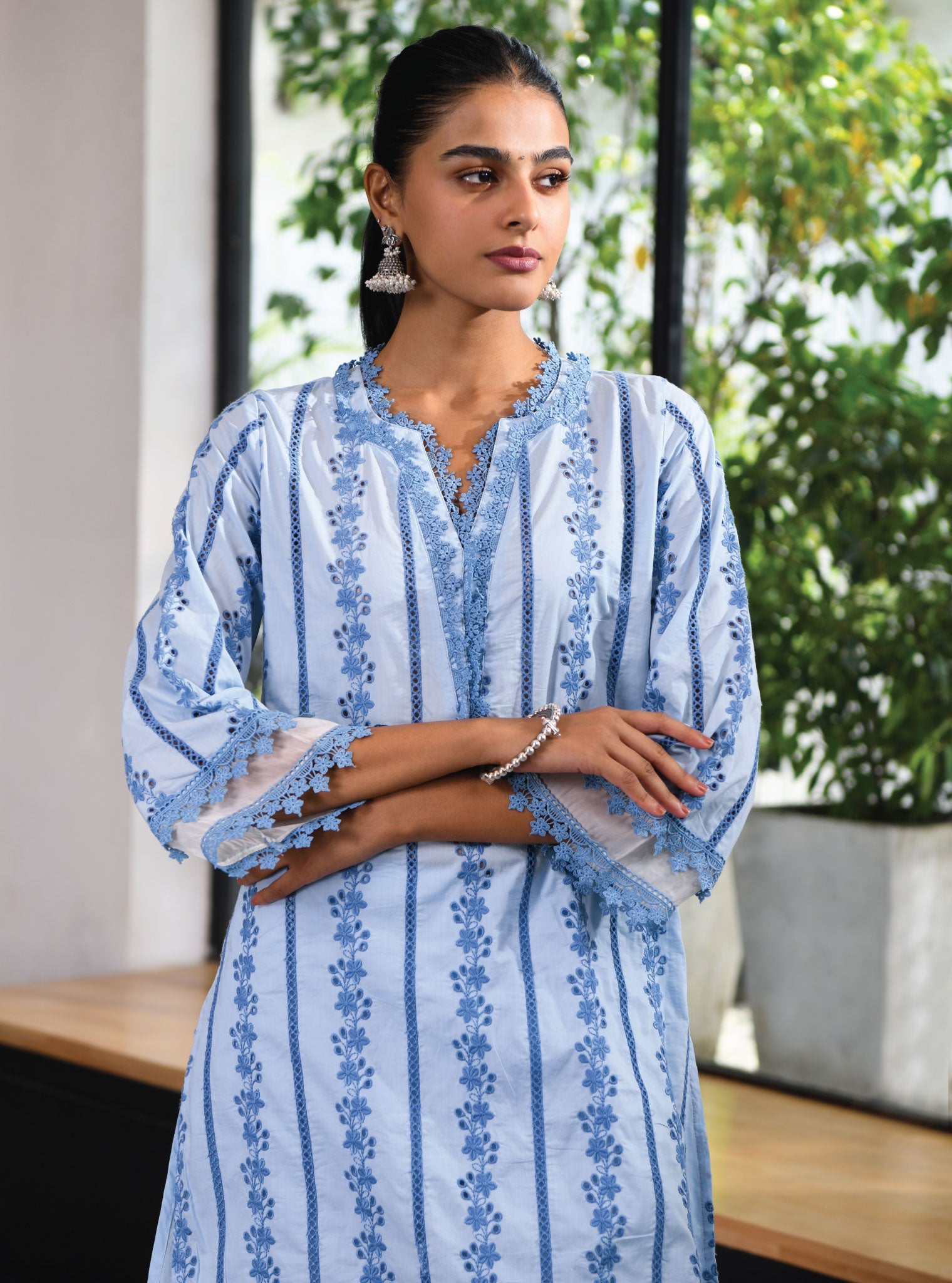 Mulmul Cotton Barnet Blue Kurta With Barnet Blue Pant