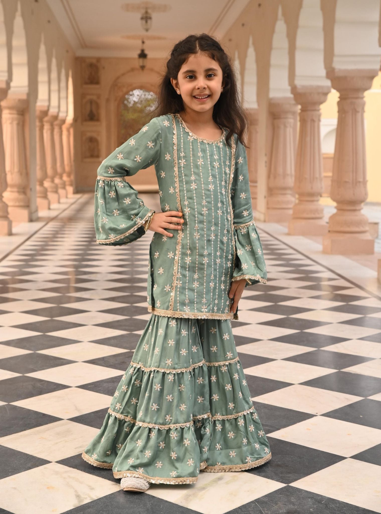 Mulmul Modal Satin Pyaari Teal Blue Kurta with Mulmul Modal Satin Pyaari Teal Blue Garara