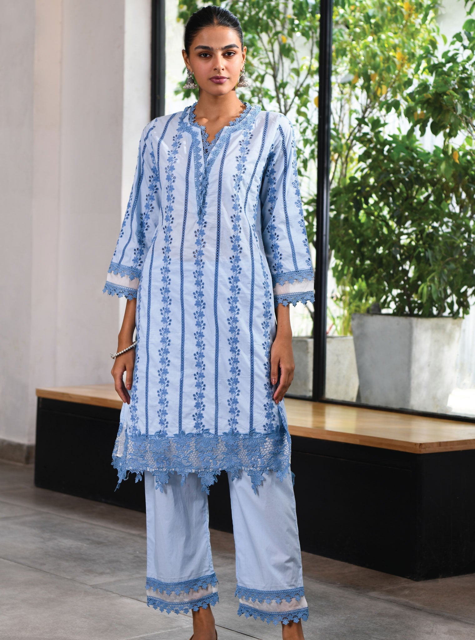 Mulmul Cotton Barnet Blue Kurta With Barnet Blue Pant