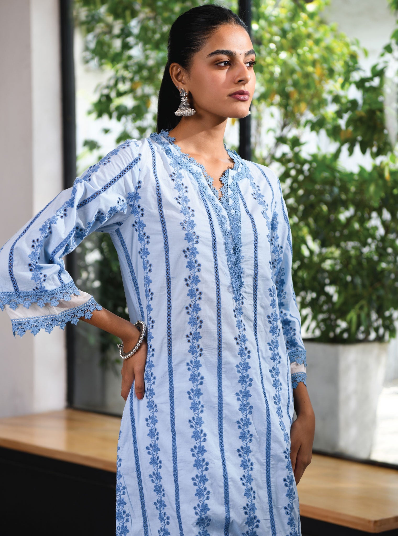 Mulmul Cotton Barnet Blue Kurta With Barnet Blue Pant