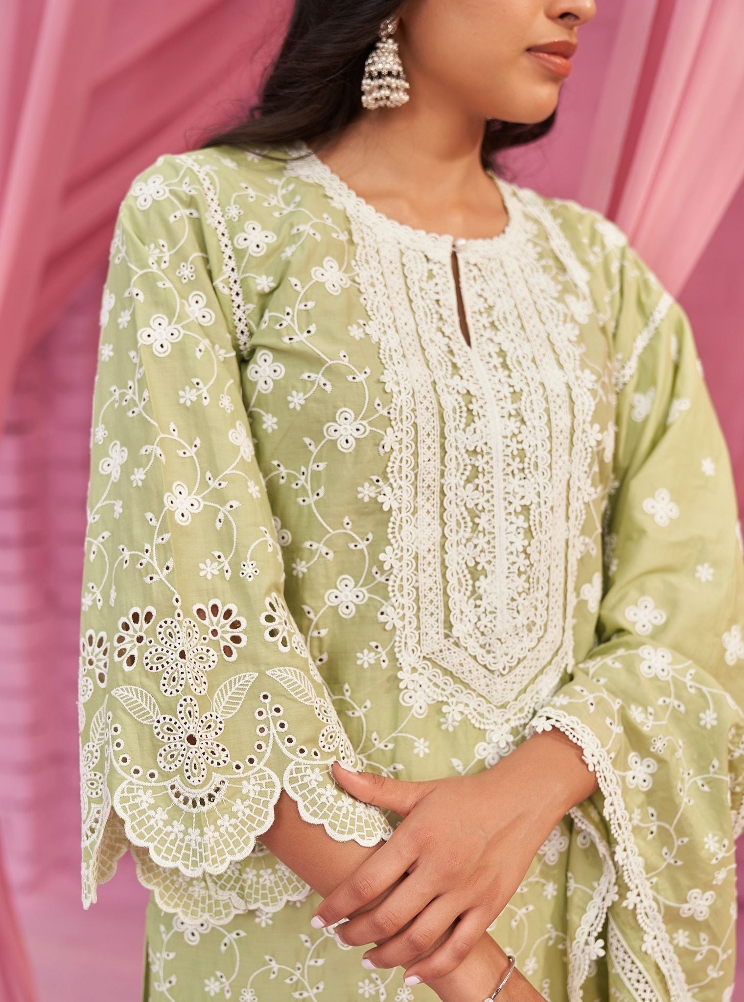 Mulmul Cotton Gauri Light Green Kurta