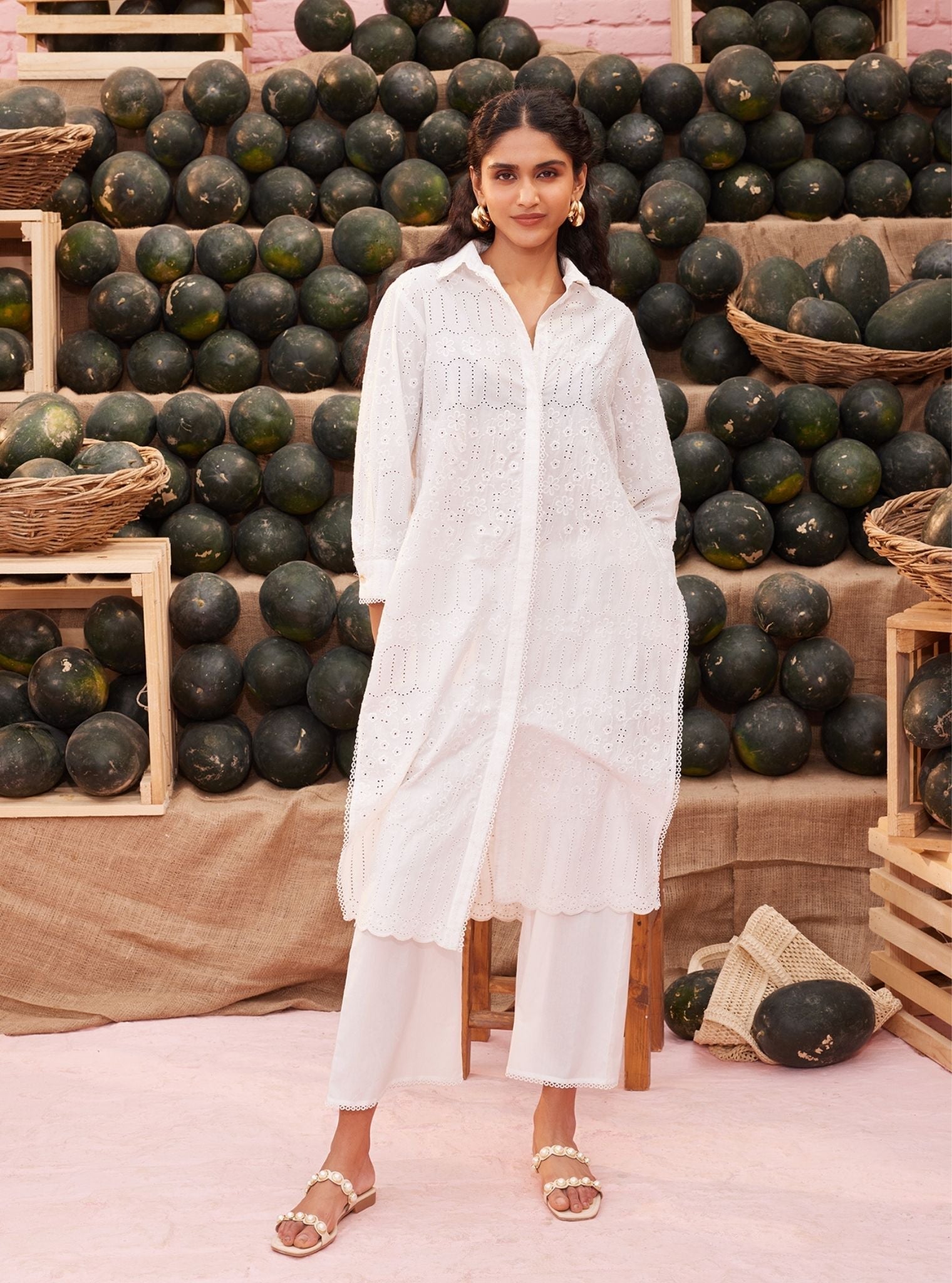 Mulmul Cotton Heli White Long Kurta