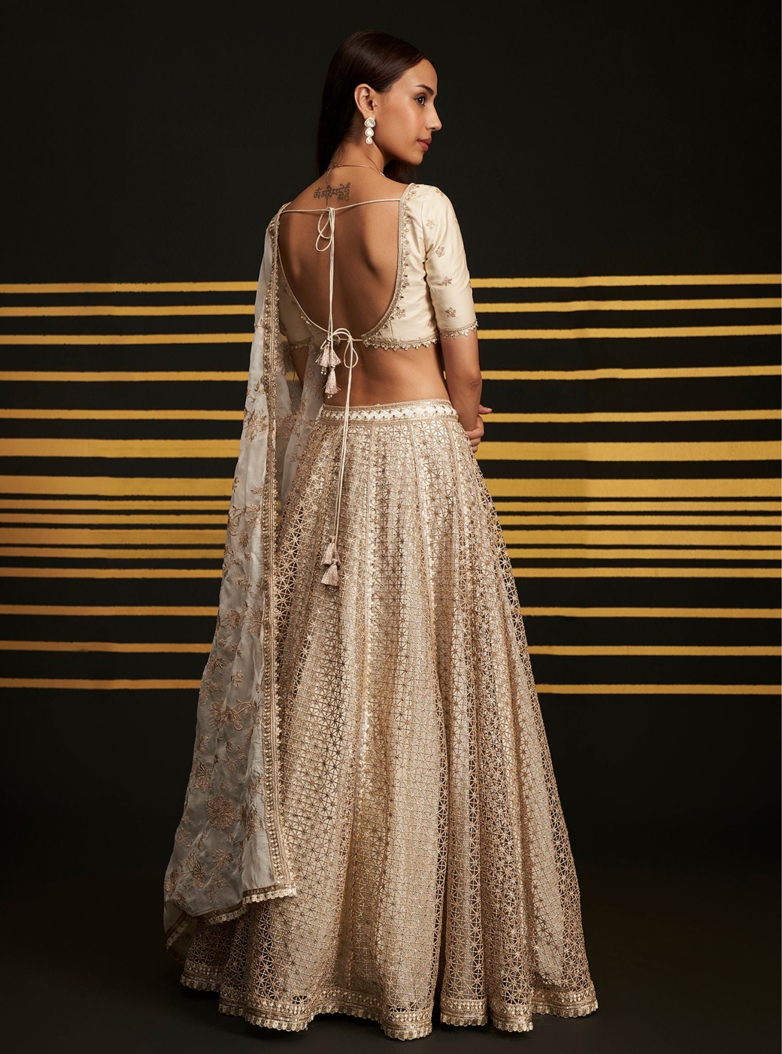 Mulmul Chemical Rehnuma Off White lehenga