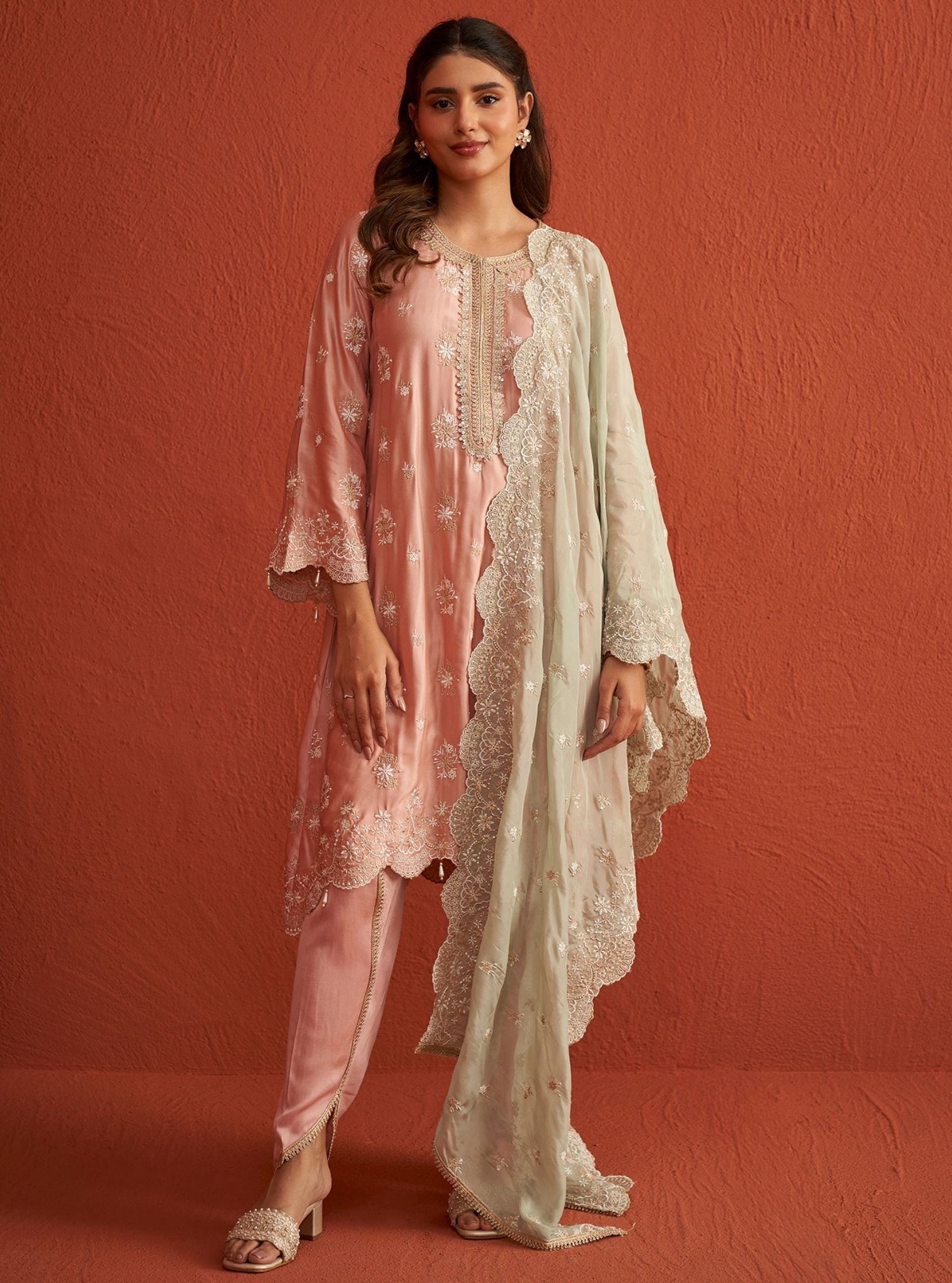 Mulmul Cupro Satin Kangna Pink Kurta With Mulmul Cupro Satin Kangna Pink Pant