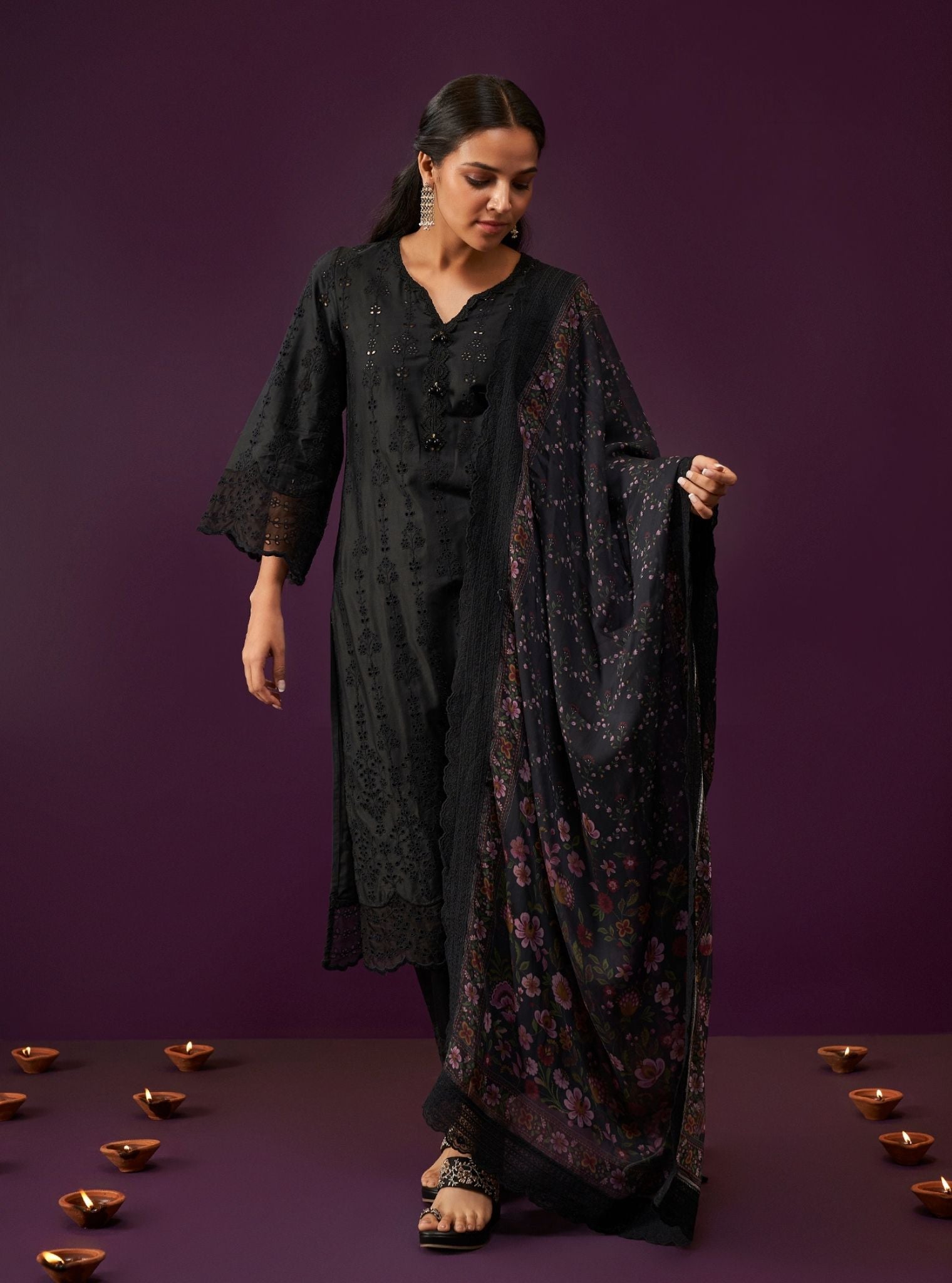 Mulmul Pima Satin Madee Black Kurta With Mulmul Pima Satin Madee Black Pant