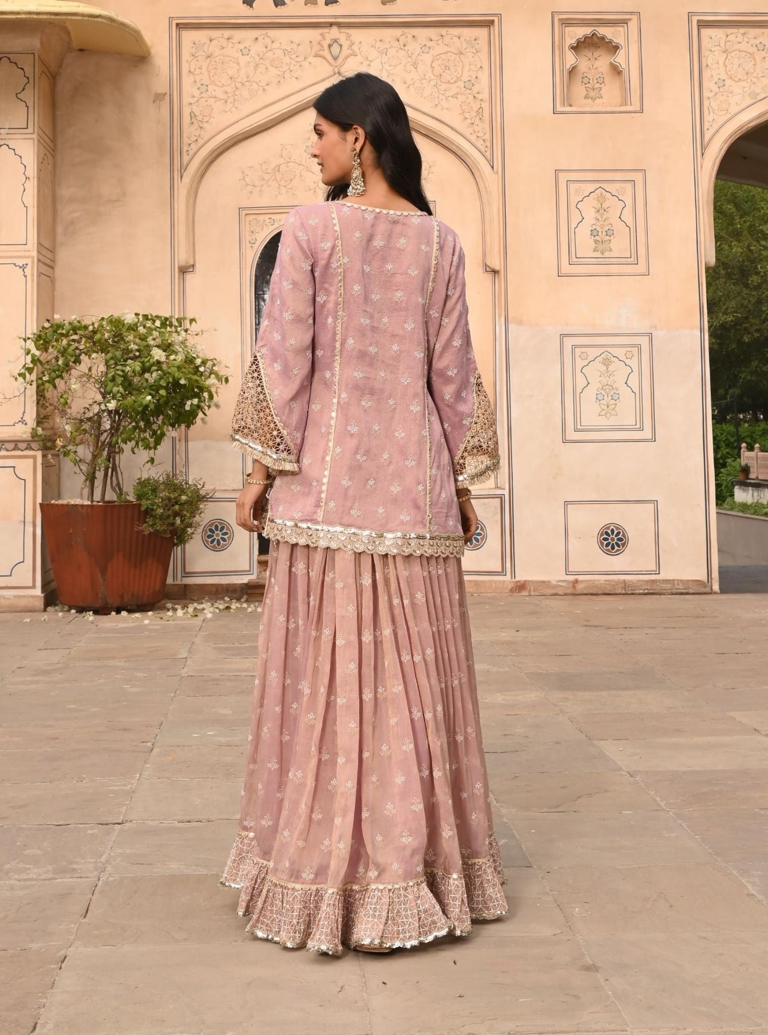 Mulmul Luxe Tissue Satin Lamhe Lilac Kurta with Mulmul Luxe Tissue Lamhe Lilac Skirt