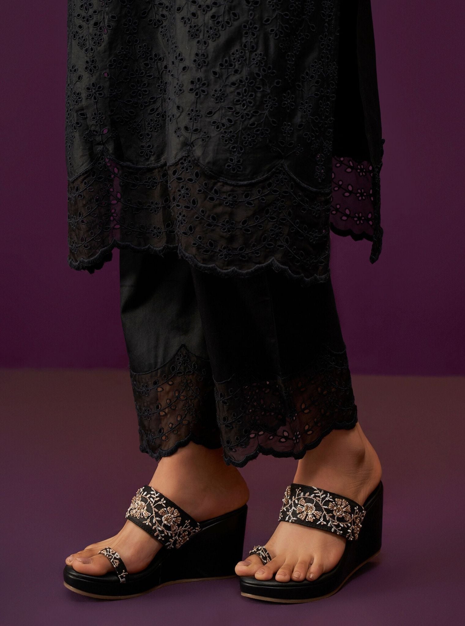 Mulmul Pima Satin Madee Black Kurta With Mulmul Pima Satin Madee Black Pant