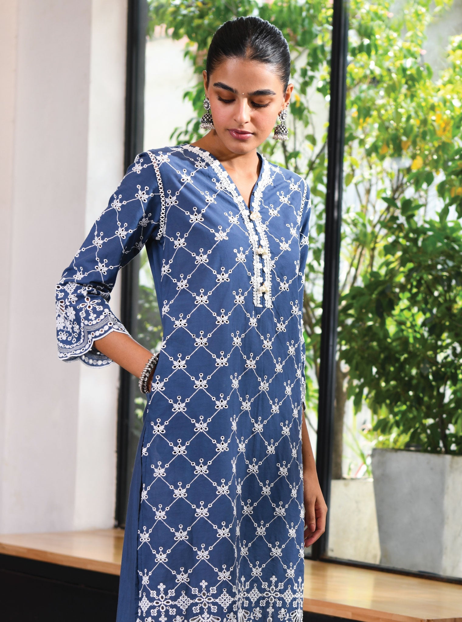 Mulmul Cotton Perth Navy Kurta