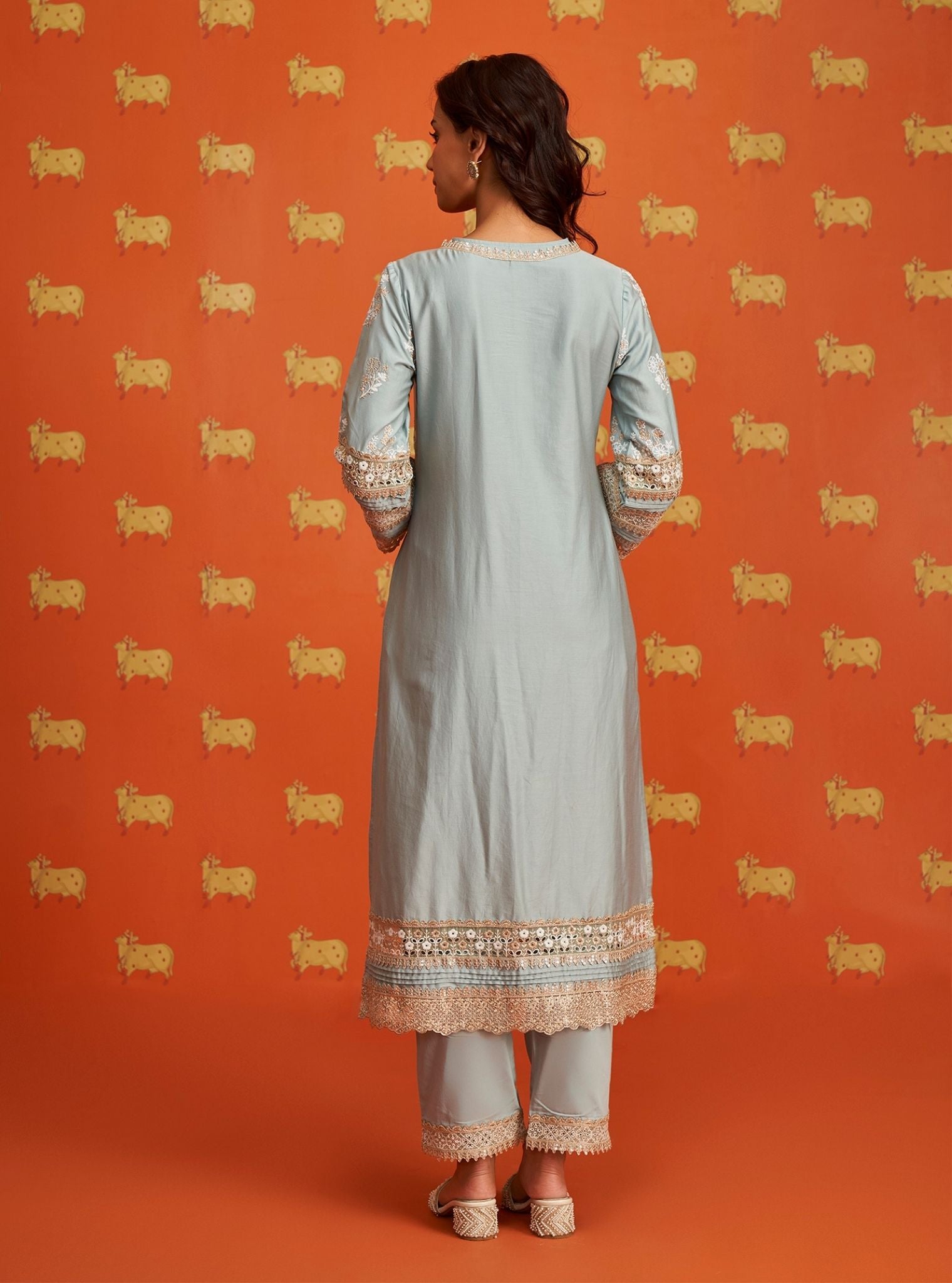 Mulmul Pima Satin Nalin Light Blue Kurta With Mulmul Pima Satin Nalin Light Blue Pant