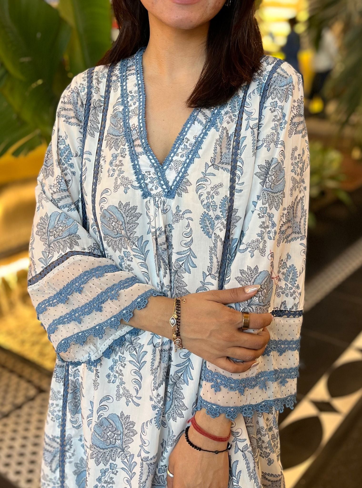 Mulmul Cotton Printed Bellamy Blue Kurta With Mulmul Cotton Printed Bellamy Blue Pant