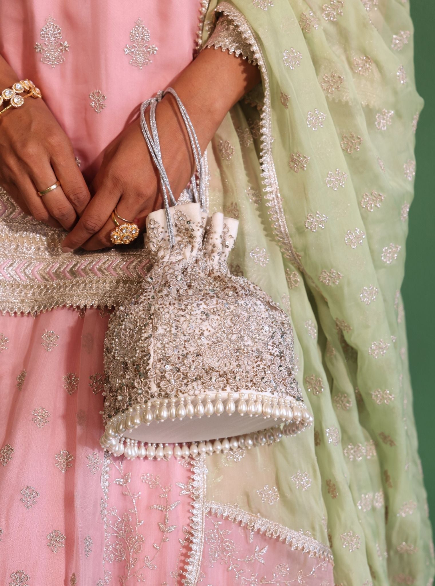 Mulmul Roohi Silver Potli Bag