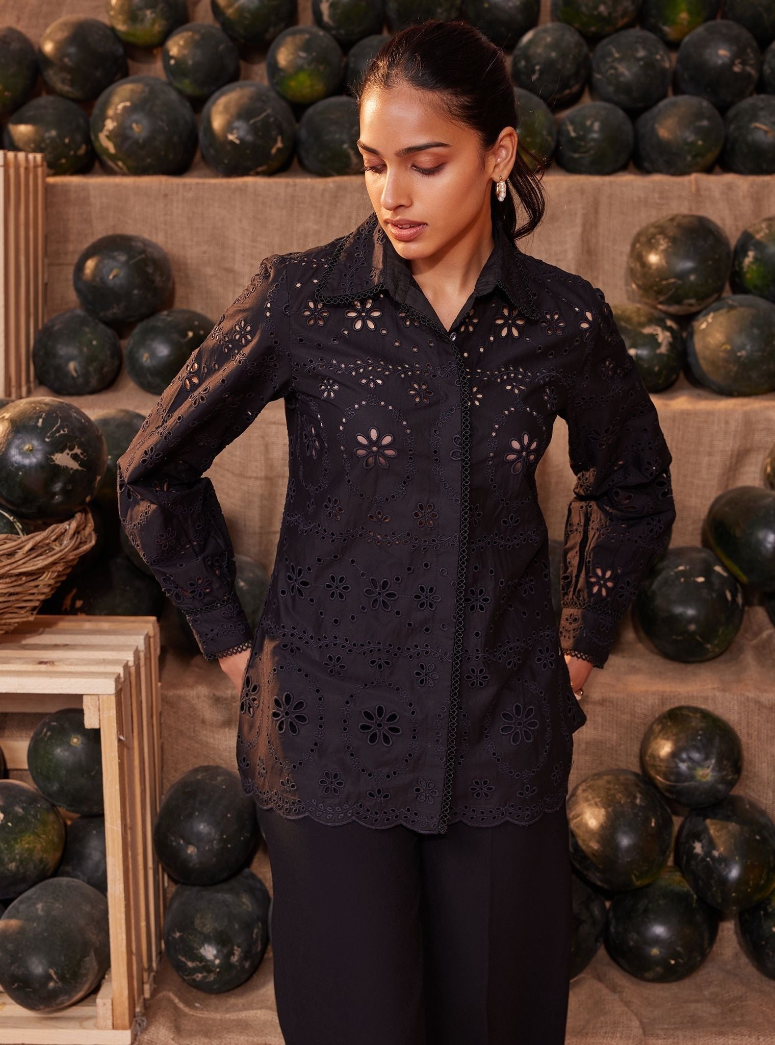 Mulmul Iconic Cotton Sia Black Shirt