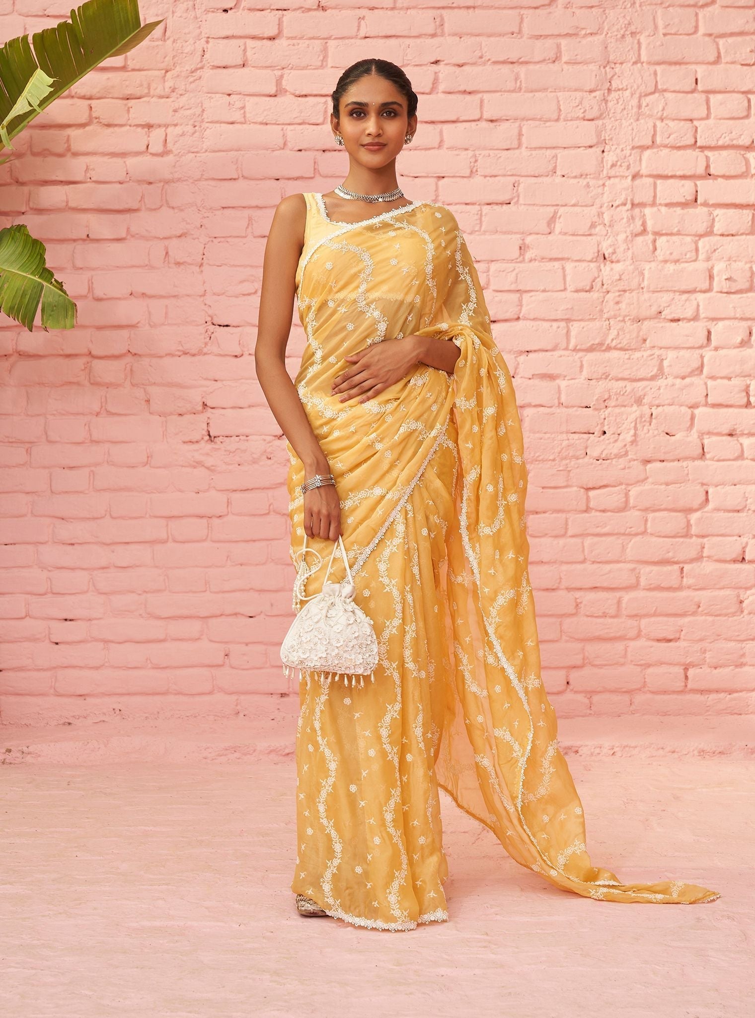 Mulmul Organza Kolli Yellow Saree