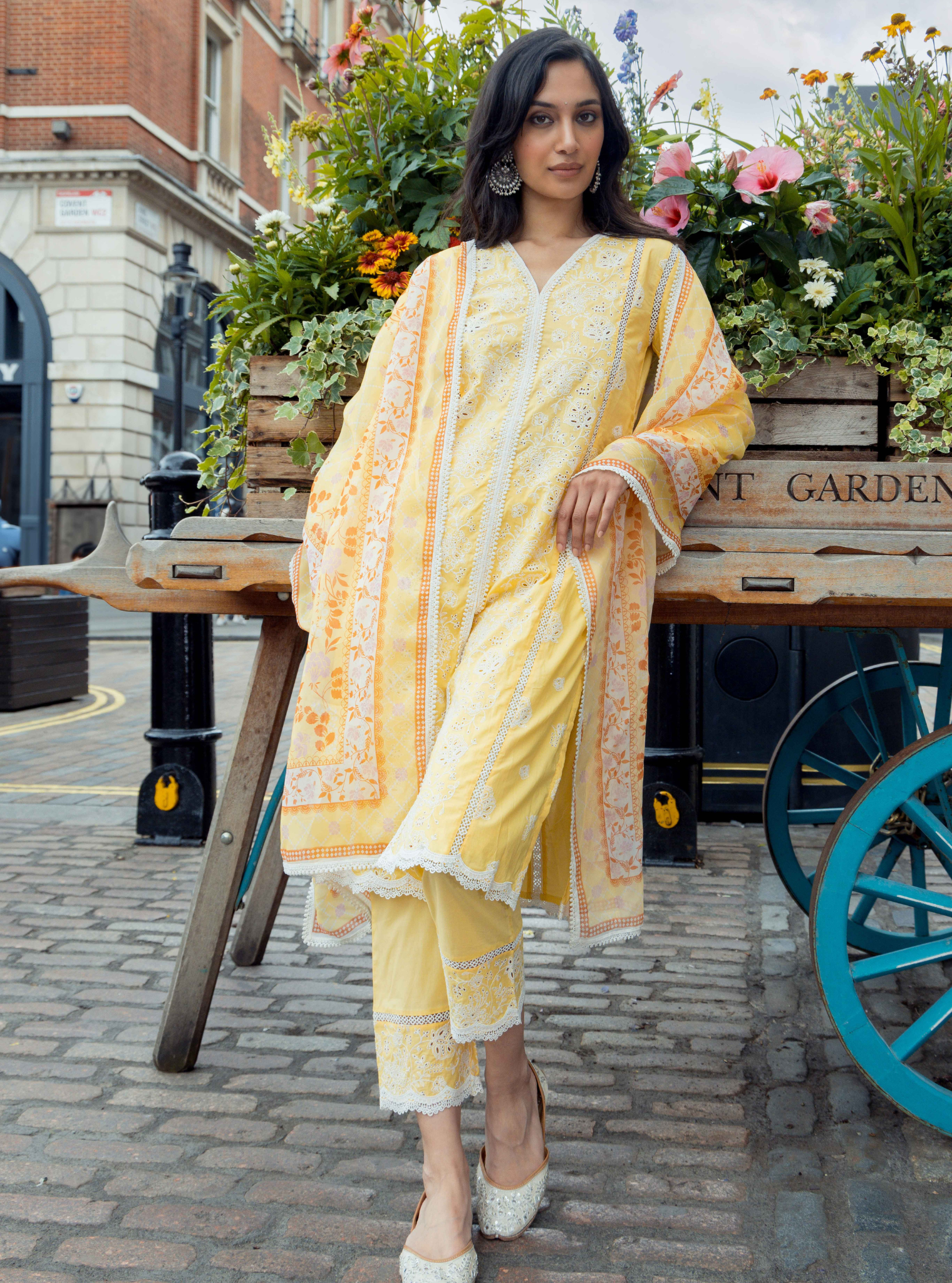 Mulmul Organza Printed Wales Yellow Dupatta