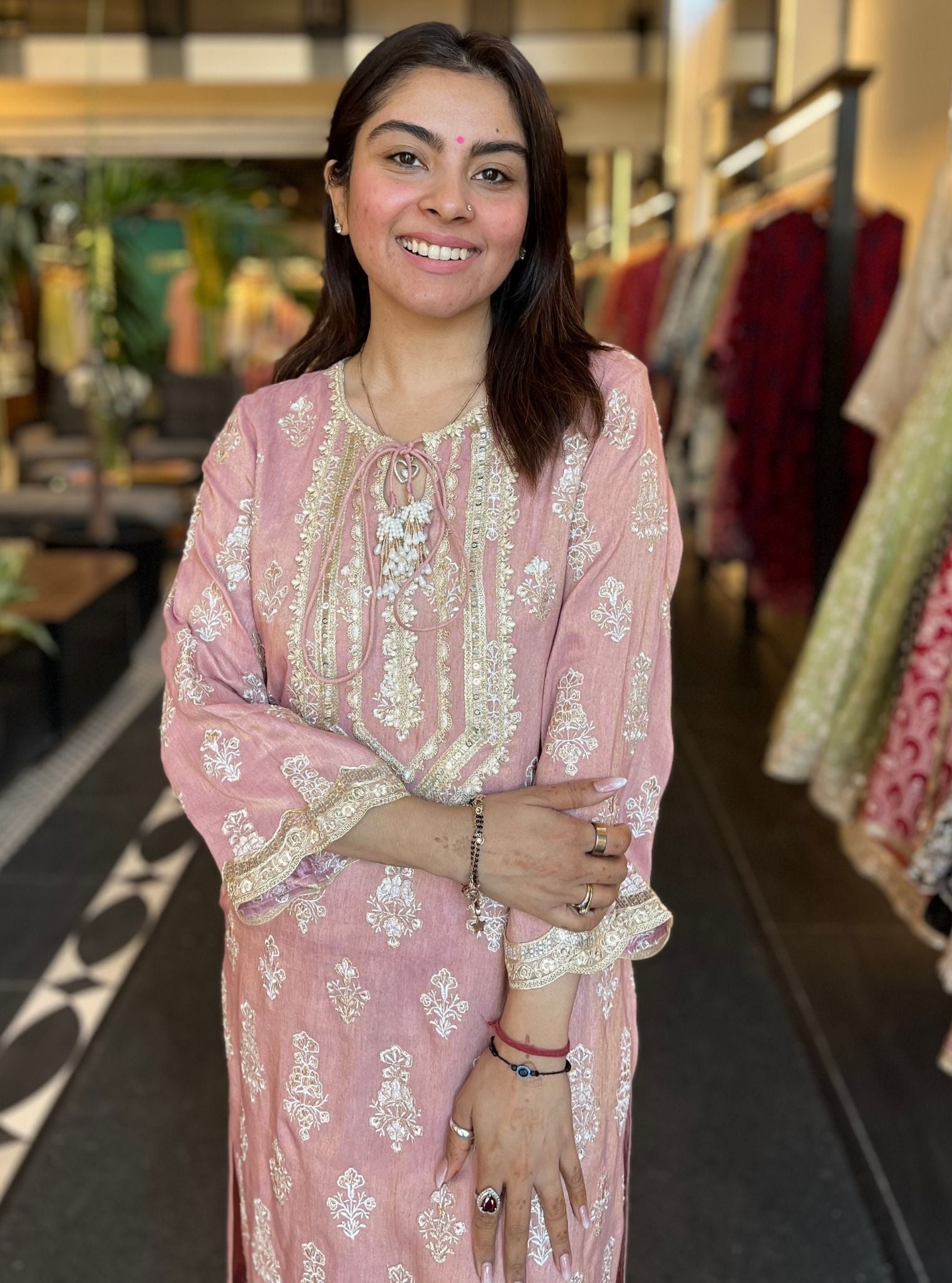 Mulmul Tissue Linen Intira Pink Kurta With Mulmul Tissue Linen Intira Pink Pant