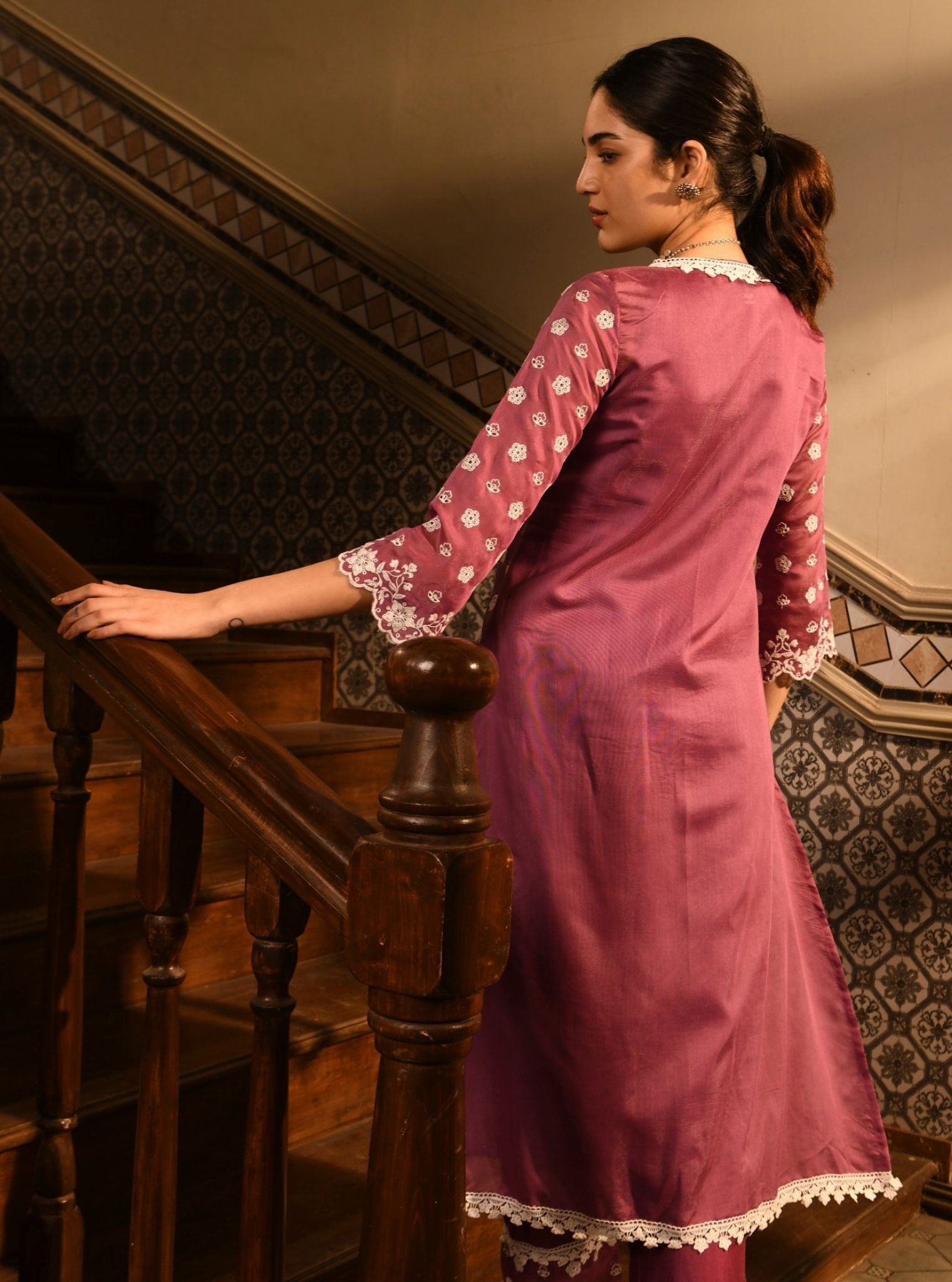 Mulmul Chanderi Miri Lilac Kurta With Mulmul Chanderi Miri Lilac Pant