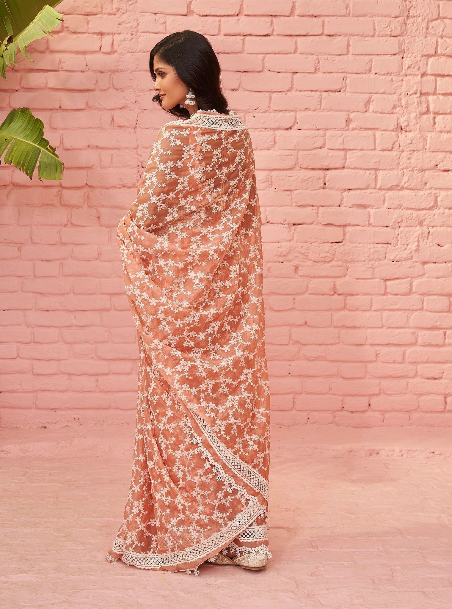 Mulmul Organza Peora Peach Saree