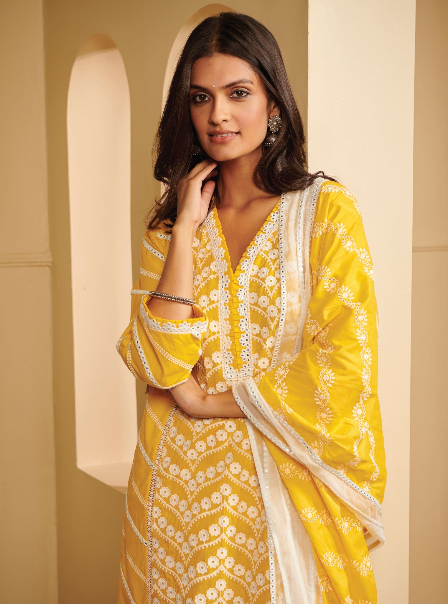 Mulmul Cotton Nasreen Mango Kurta With Nasreen Mango Pant