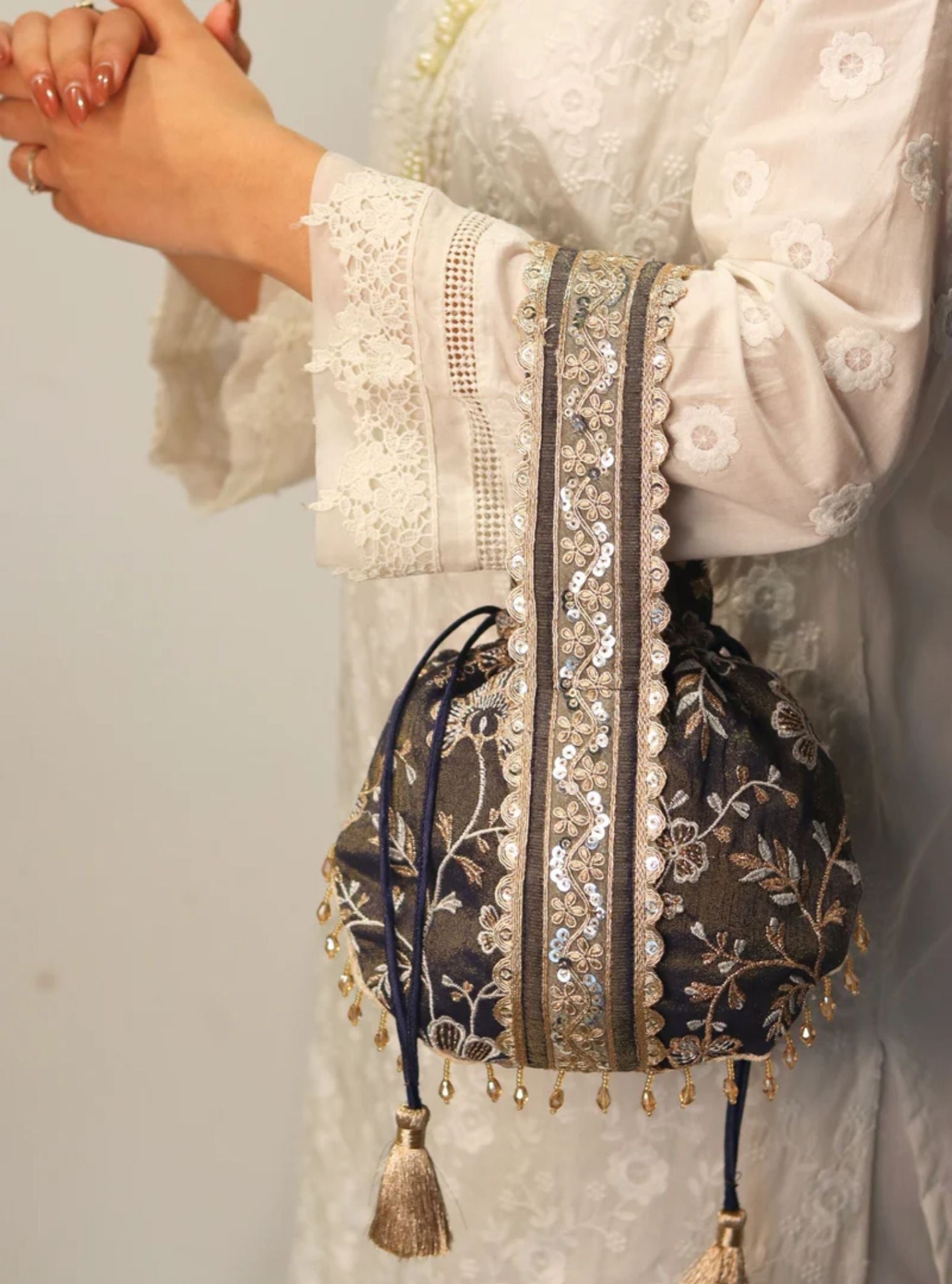 Mulmul Sawaari Navy Potli Bag