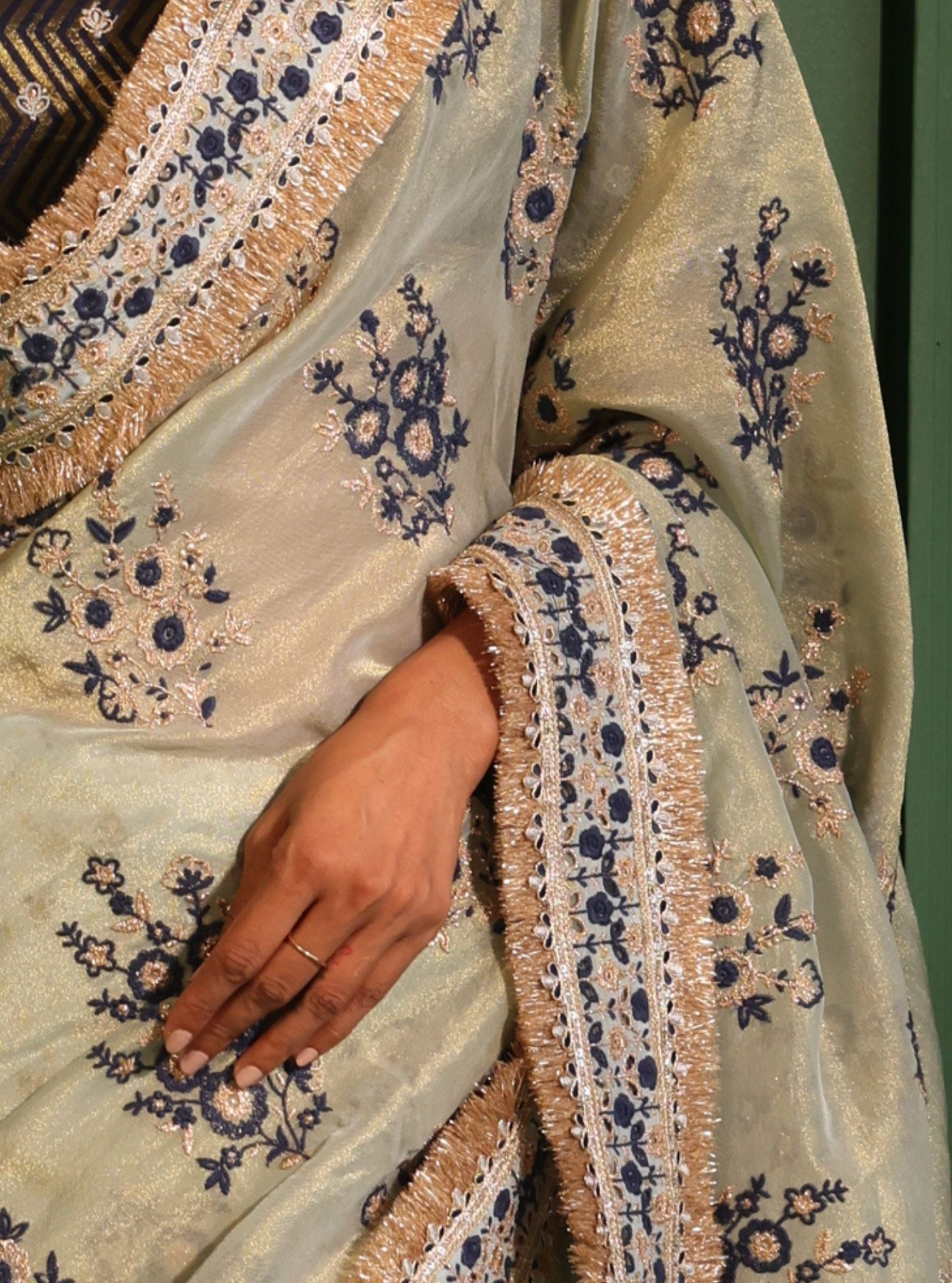 Mulmul Lurex Organza + Banarsi Mohra Blue Saree