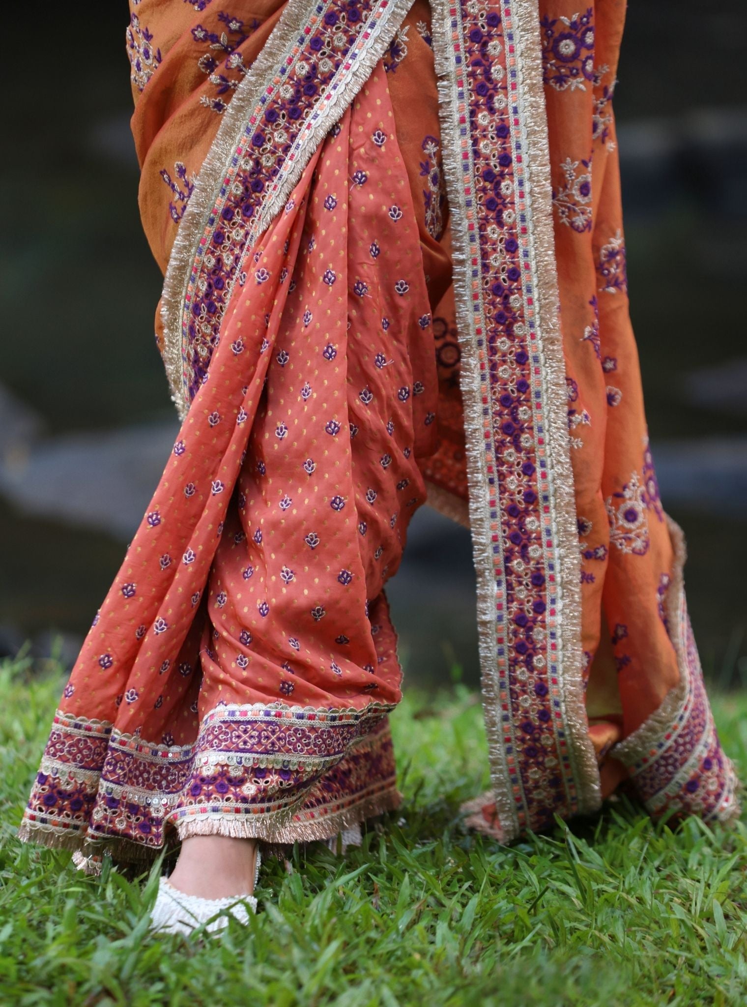 Mulmul Lurex Organza + Banarsi Mohra Orange Saree