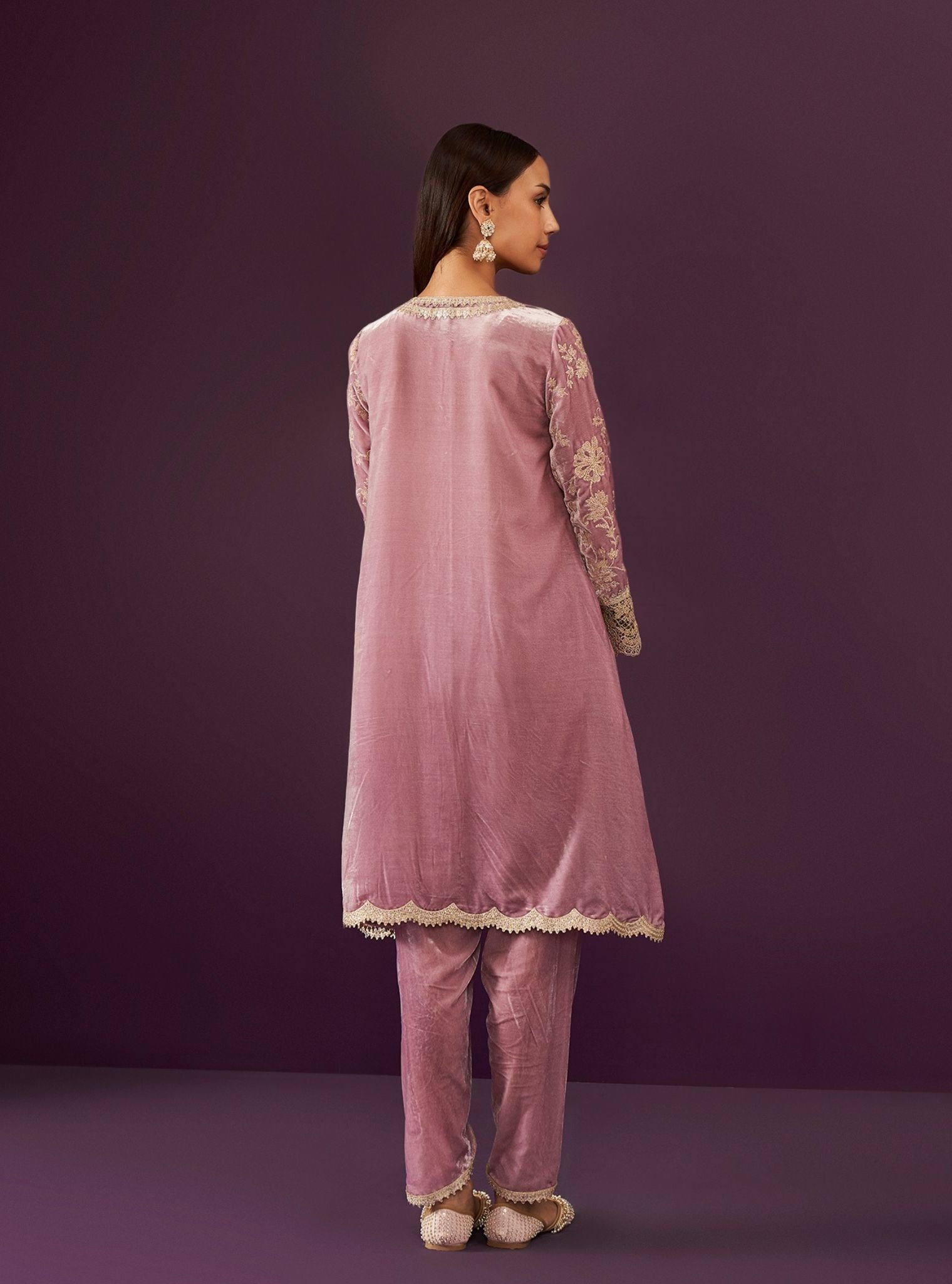 Mulmul Velvet Imani Lilac Kurta With Mulmul Velevt Imani Lilac Dhoti Pant