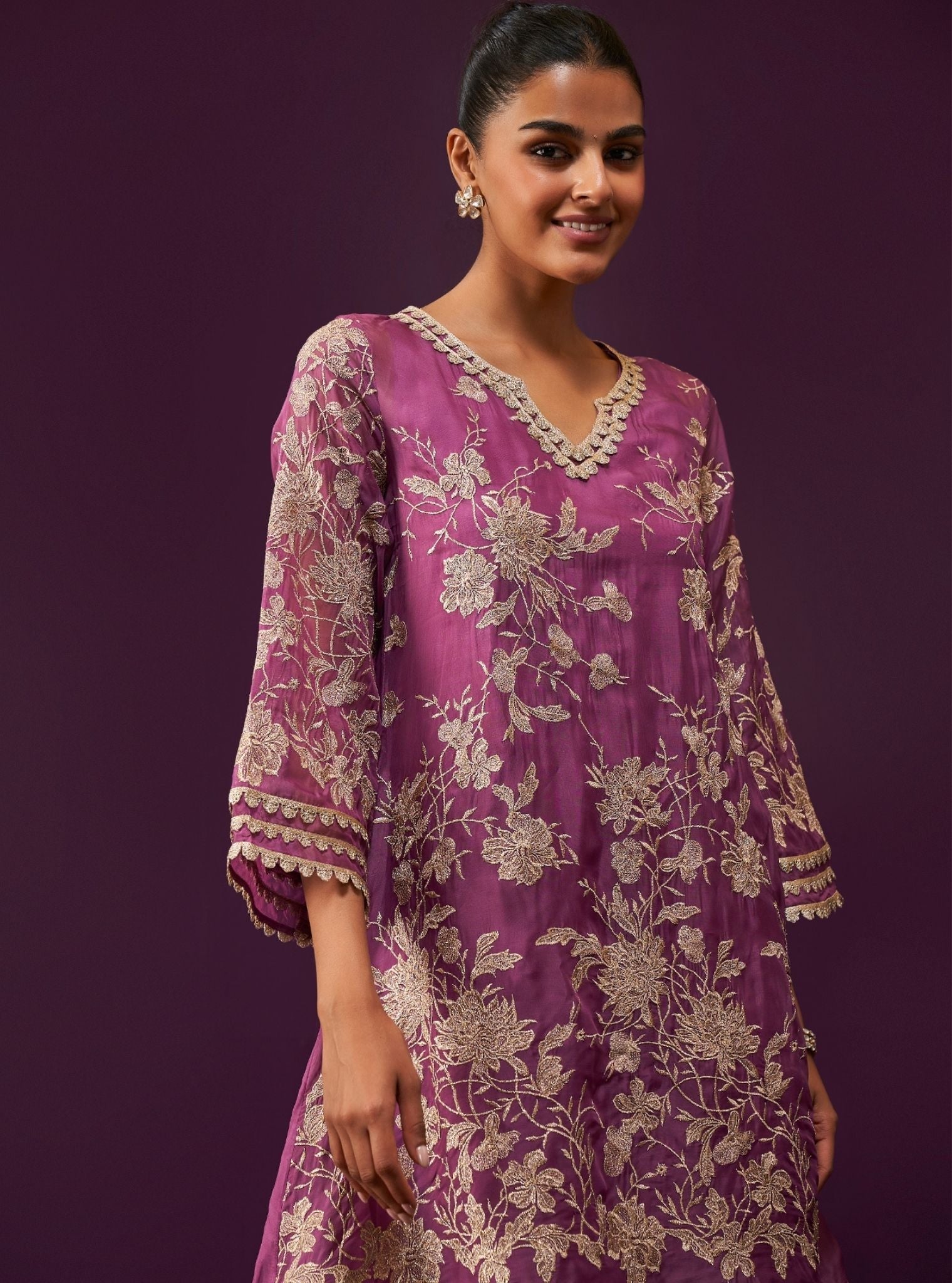 Mulmul Organza Sunee Grape Kurta With Mulmul Cupro Satin Sunee Grape Salwar