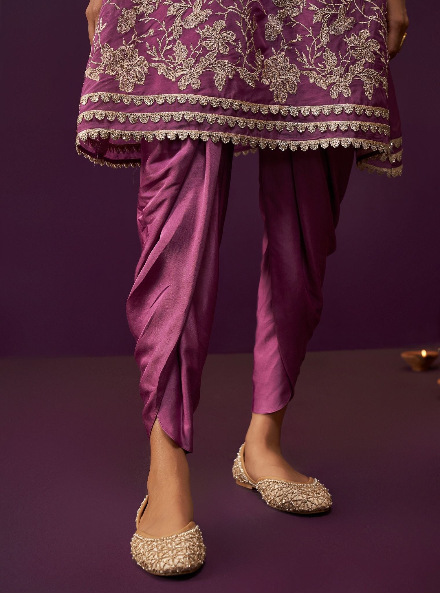 Mulmul Organza Sunee Grape Kurta With Mulmul Cupro Satin Sunee Grape Salwar