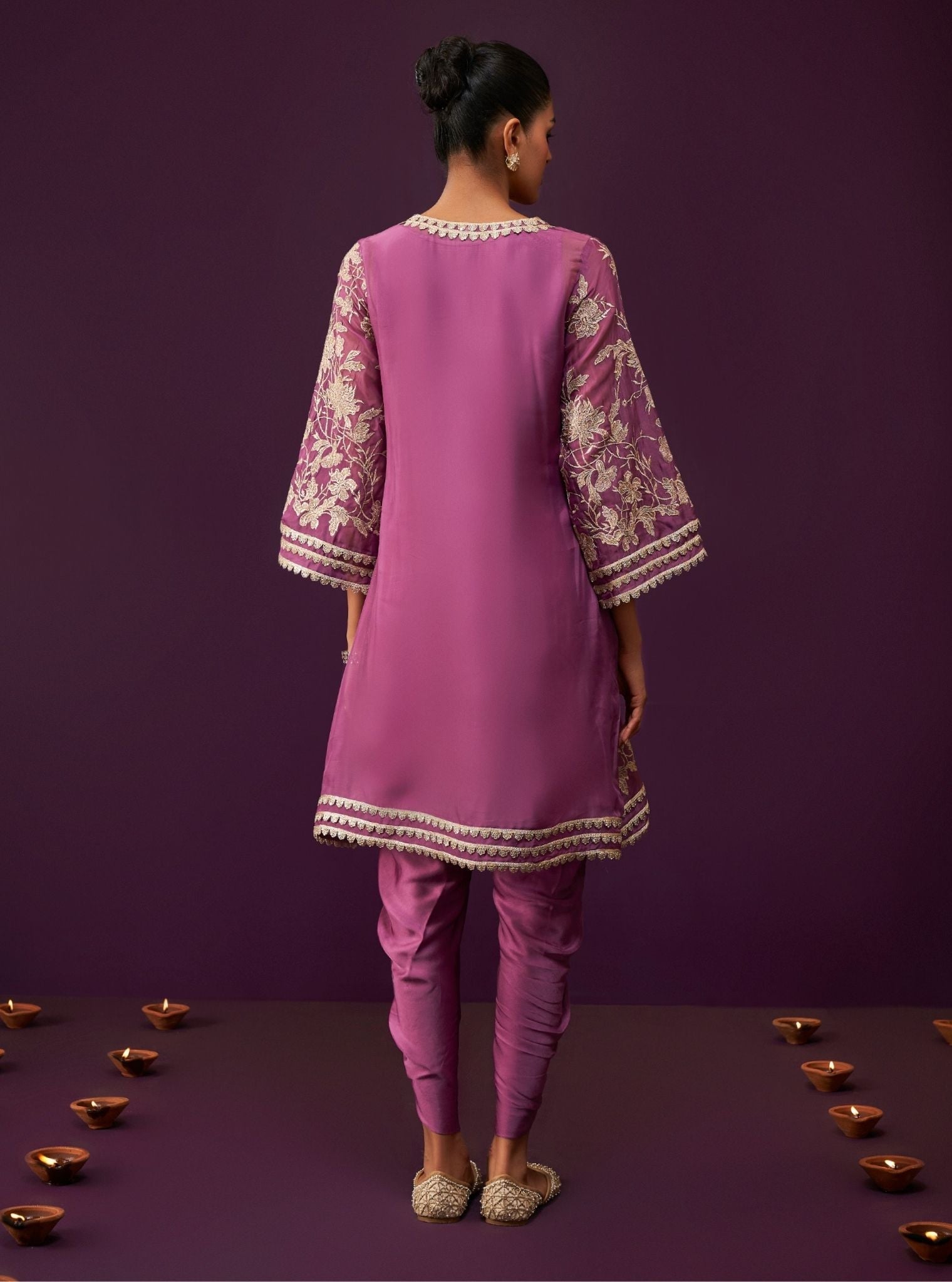 Mulmul Organza Sunee Grape Kurta With Mulmul Cupro Satin Sunee Grape Salwar