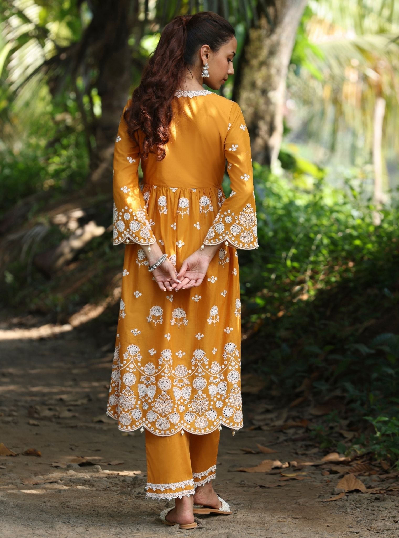 Mulmul Cotton Nilan Orange Kurta With Mulmul Cotton Nilan Orange Pant