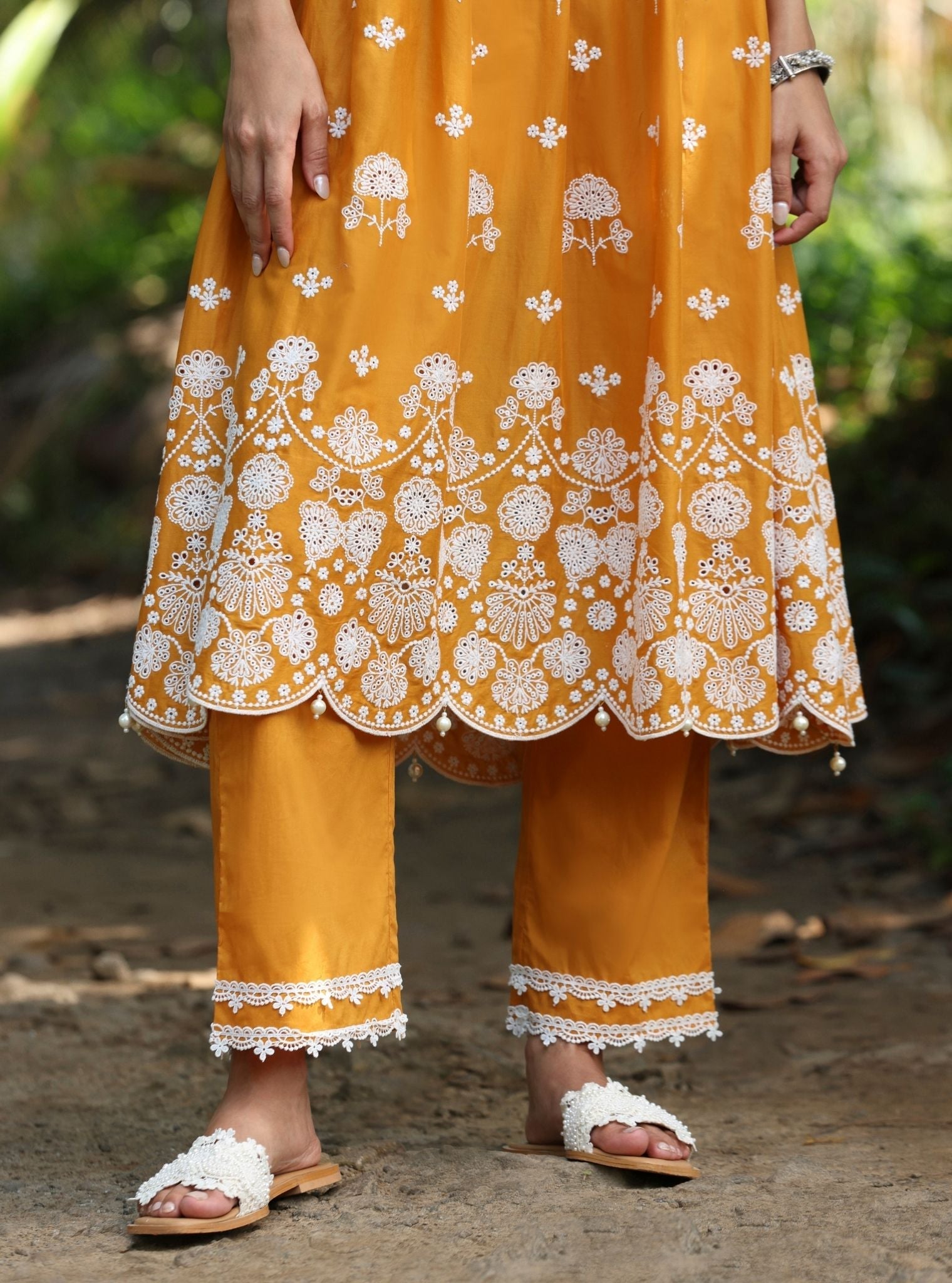 Mulmul Cotton Nilan Orange Kurta With Mulmul Cotton Nilan Orange Pant