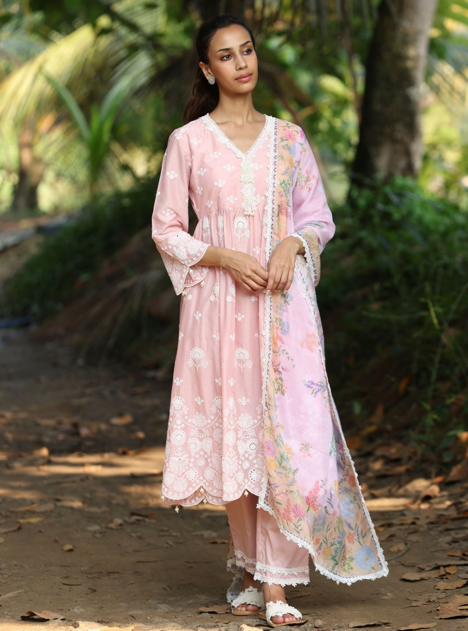 Mulmul Cotton Nilan Light Pink Kurta With Mulmul Cotton Nilan Light Pink Pant